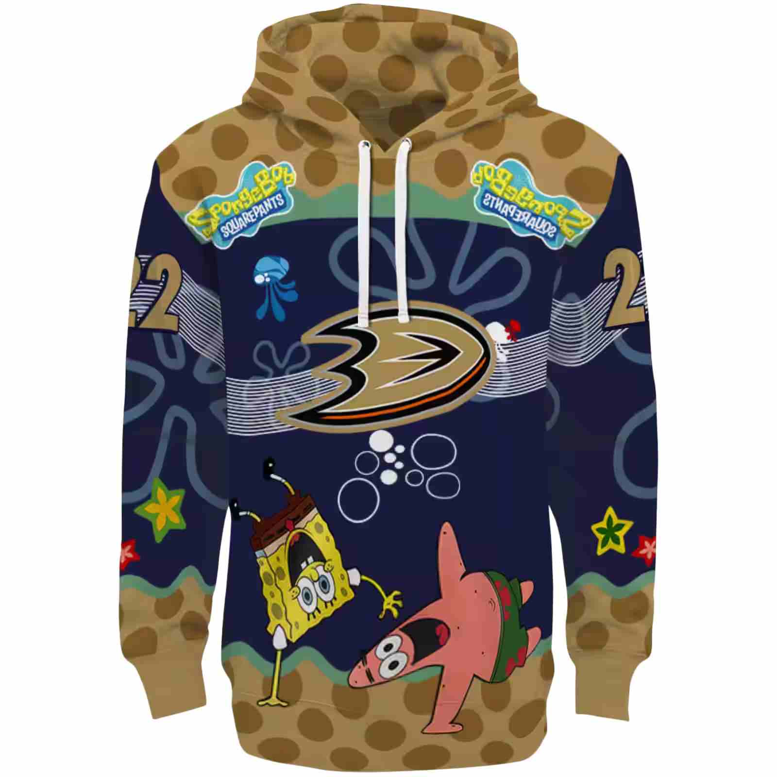 Personalized Anaheim Ducks Spongebob Patrick Star Gold Navy Hoodie