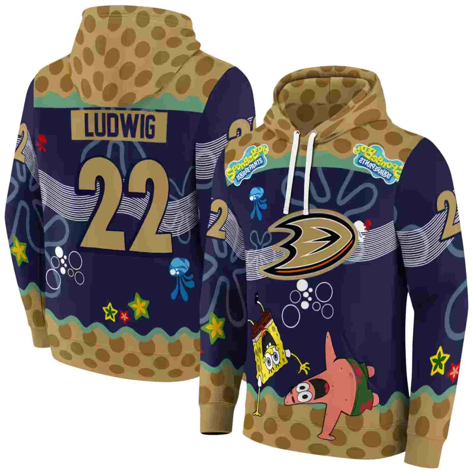 personalized anaheim ducks spongebob patrick star gold navy hoodie fashion forward