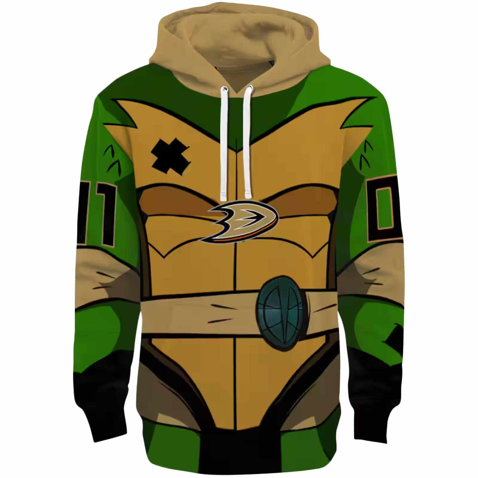 Personalized Anaheim Ducks Superhero Armor Gold Green Hoodie