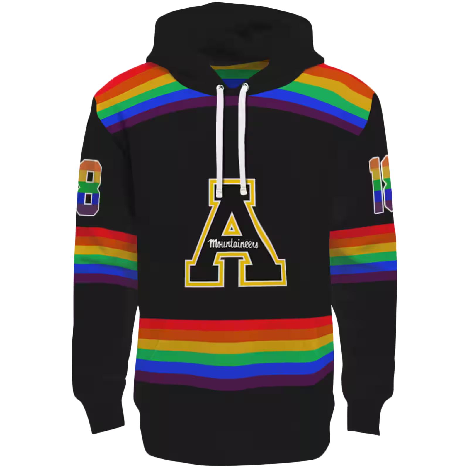 Personalized Appalachian State Mountaineers Rainbow Stripes Black Hoodie