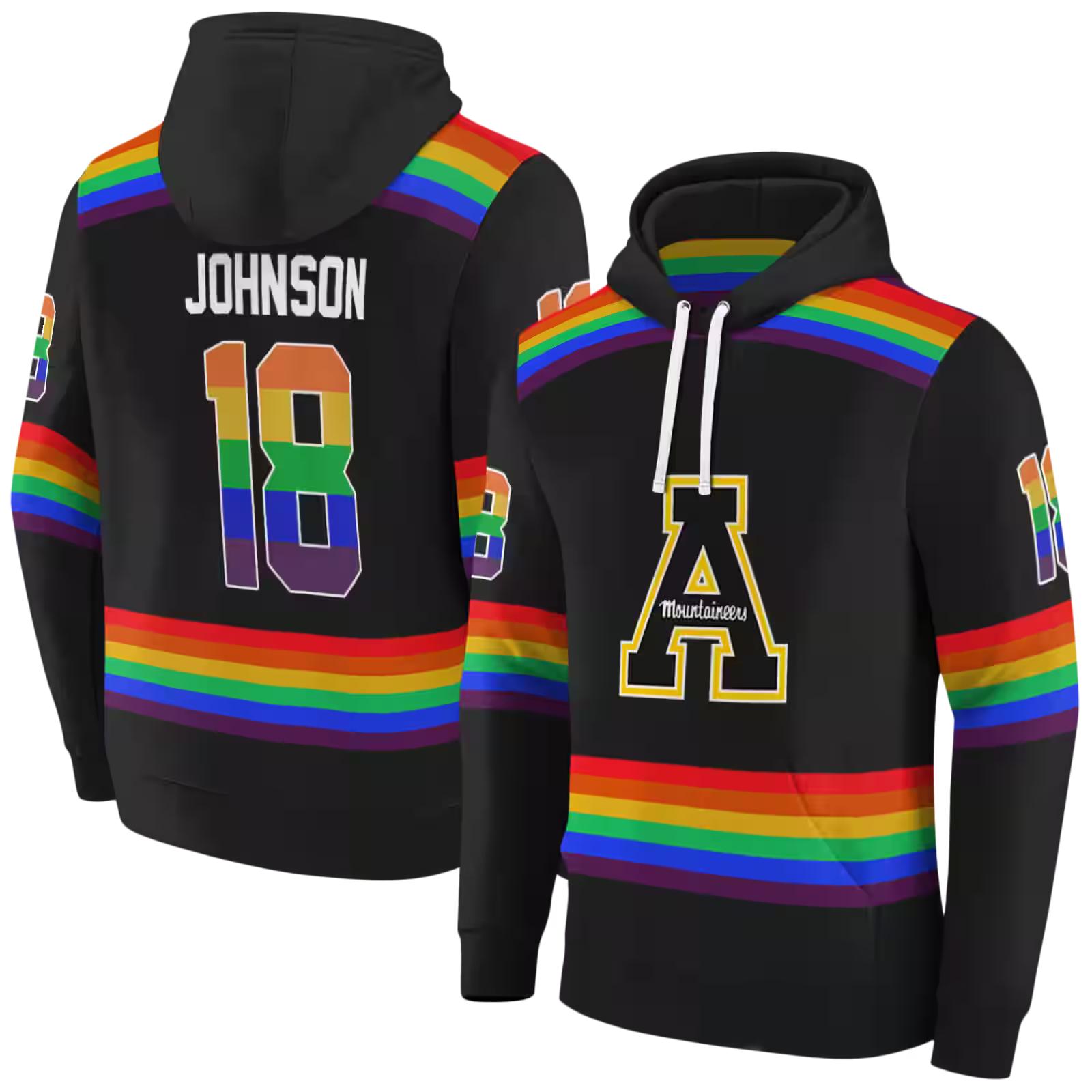 personalized appalachian state mountaineers rainbow stripes black hoodie fashion forward