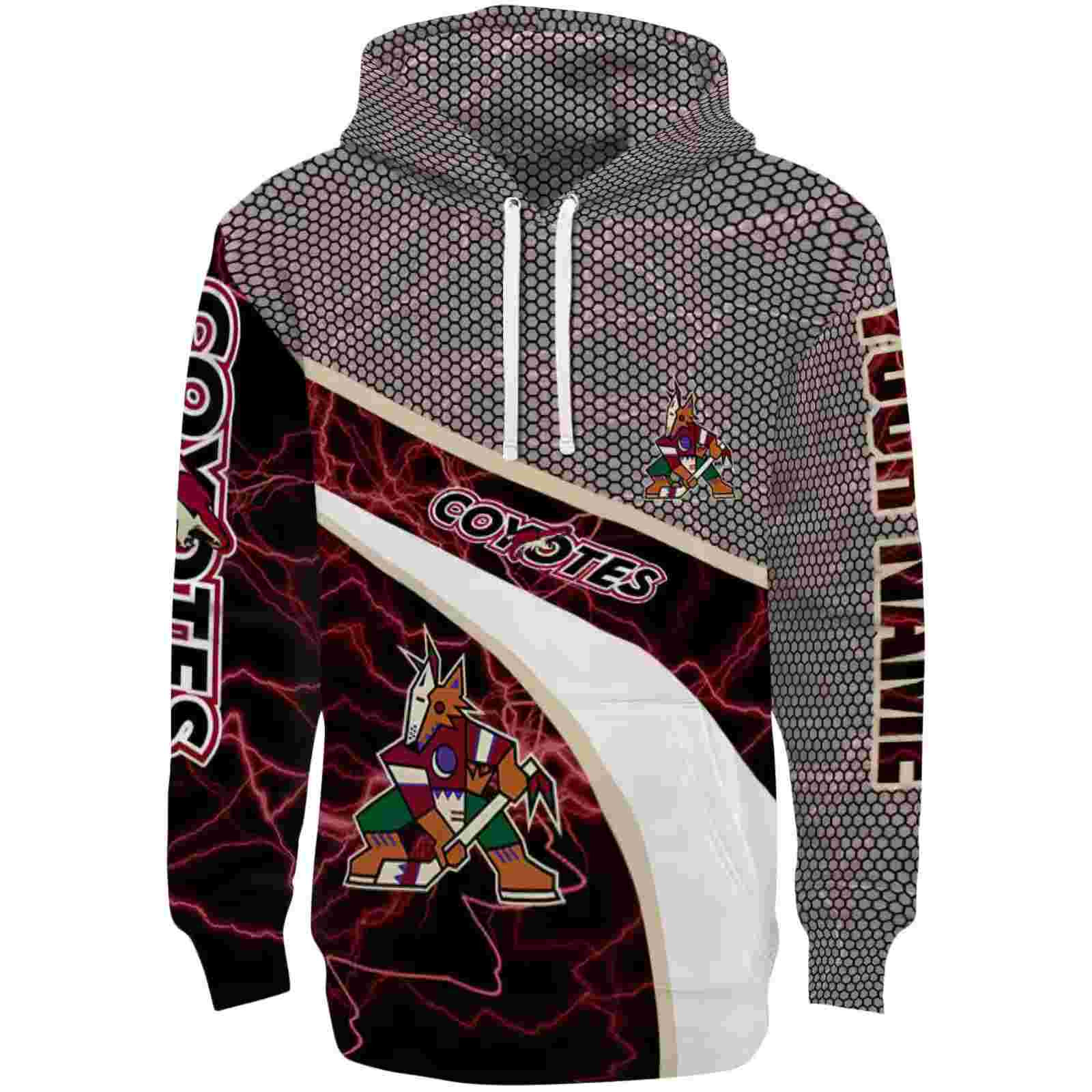 Personalized Arizona Coyotes Hexagonal Mesh Red Black Gray Hoodie