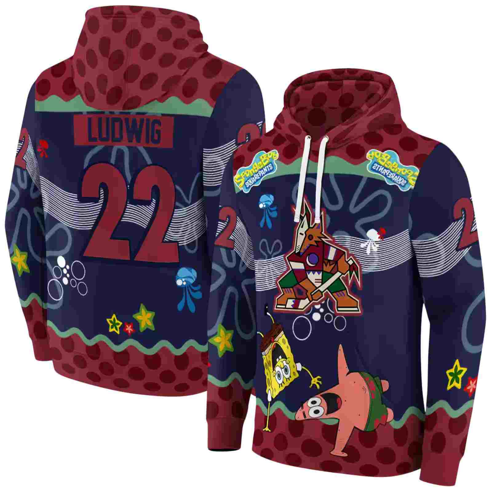 personalized arizona coyotes spongebob patrick star red navy hoodie fashion forward