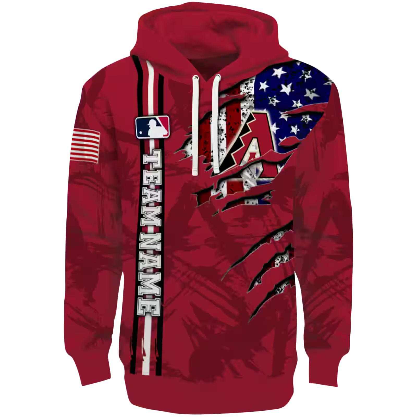 Personalized Arizona Diamondbacks Ripped Flag Red Hoodie