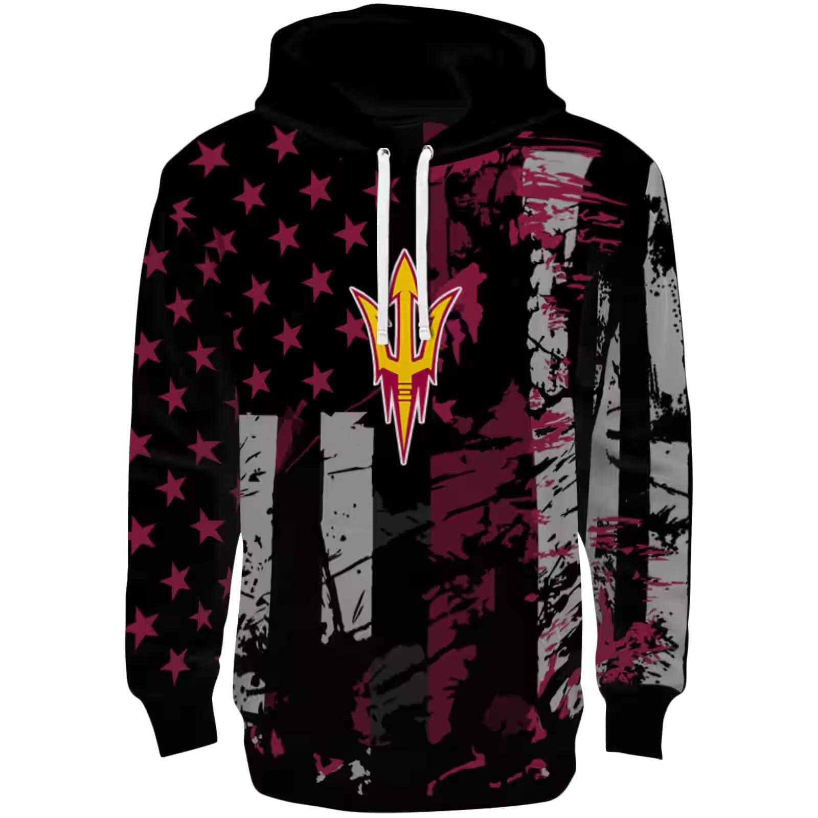 Personalized Arizona State Sun Devils Distressed Flag Maroon Black Hoodie