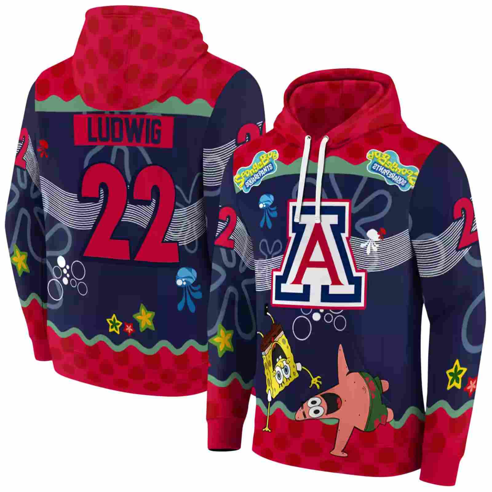 personalized arizona wildcats spongebob patrick star red navy hoodie fashion forward