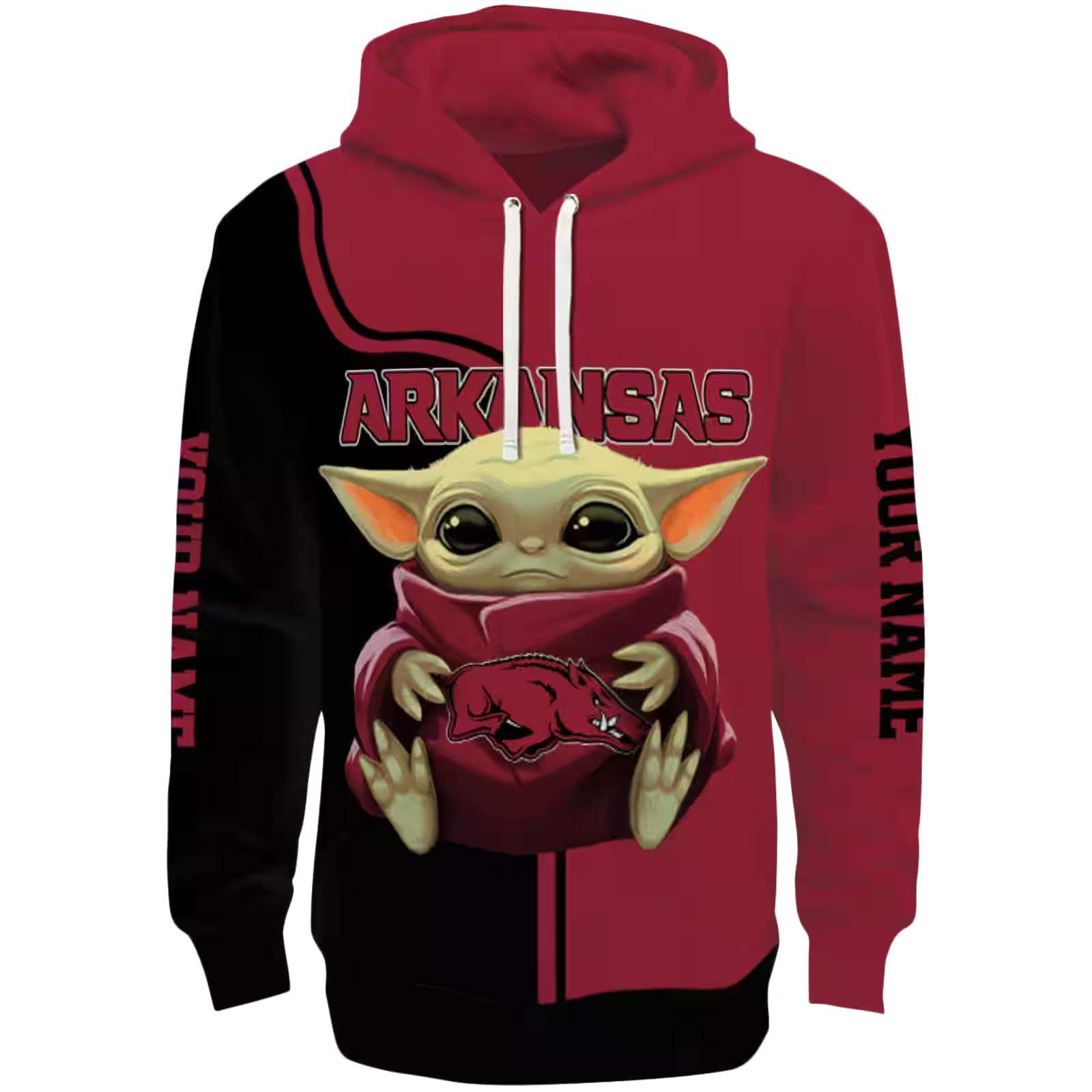 Personalized Arkansas Razorbacks Baby Yoda Red Black Hoodie