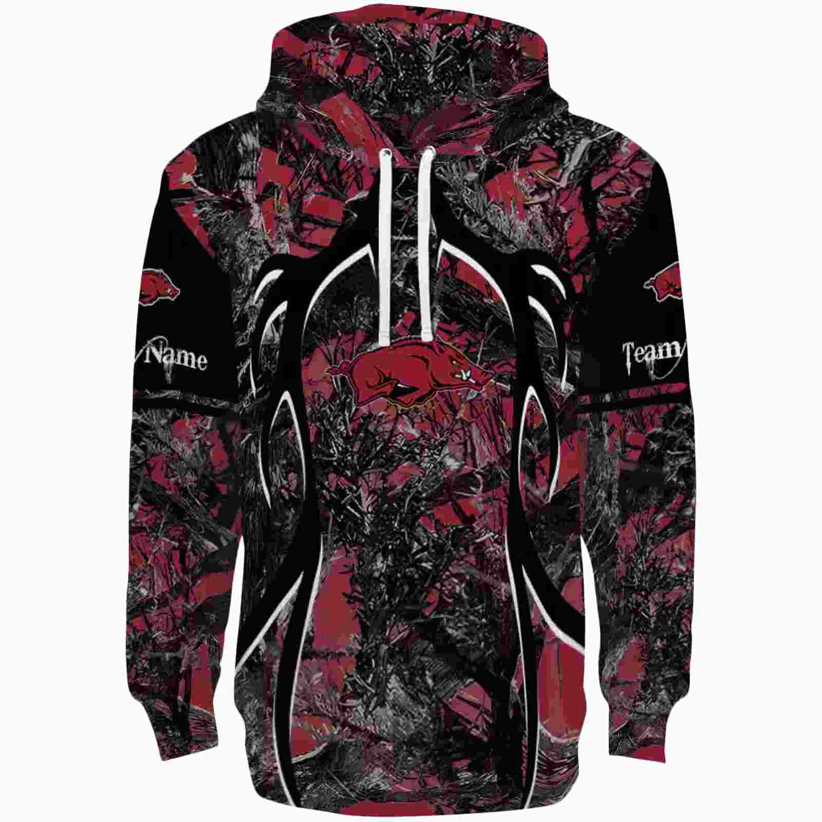 Personalized Arkansas Razorbacks Hunting Theme Red Black Hoodie