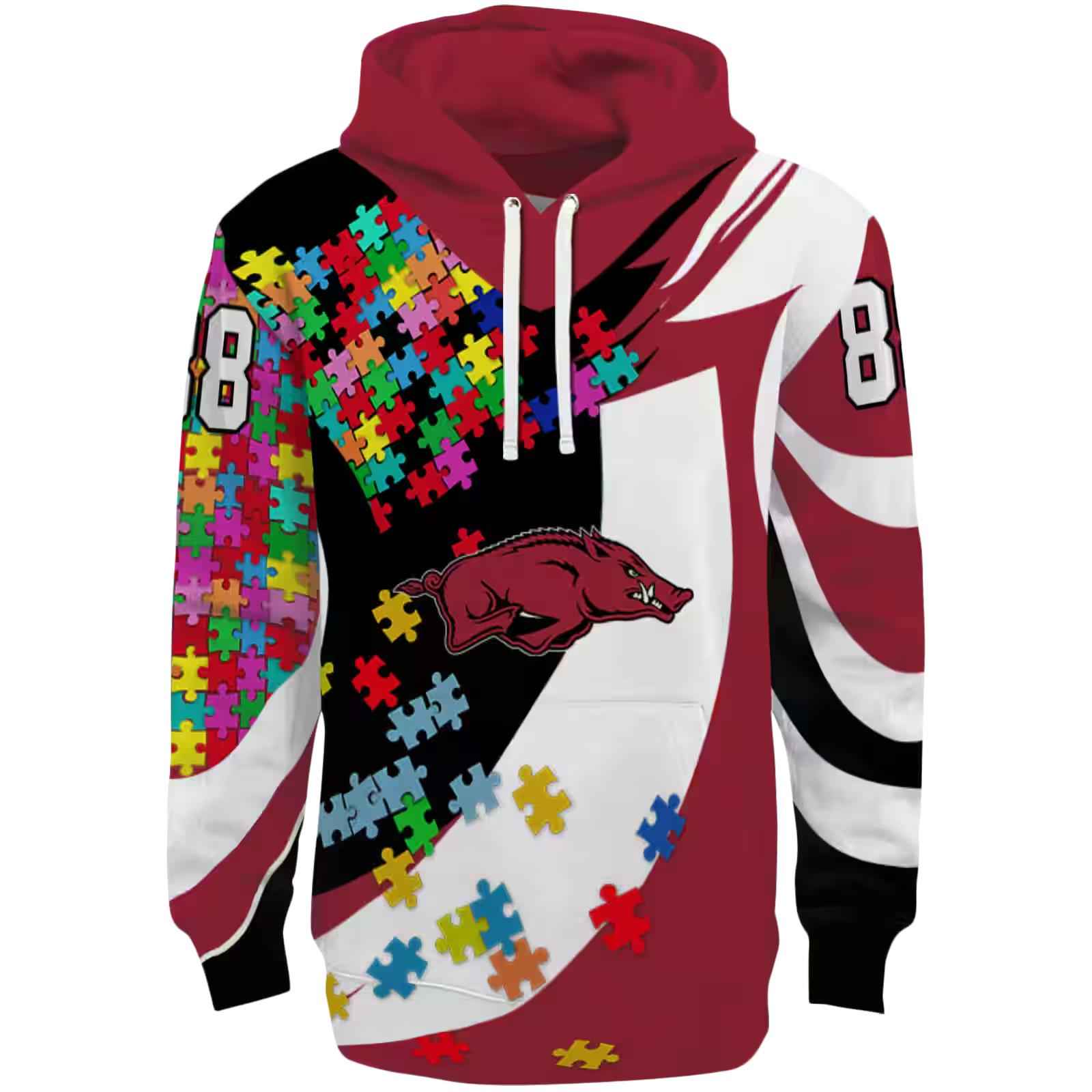 Personalized Arkansas Razorbacks Puzzle Pieces Red Hoodie