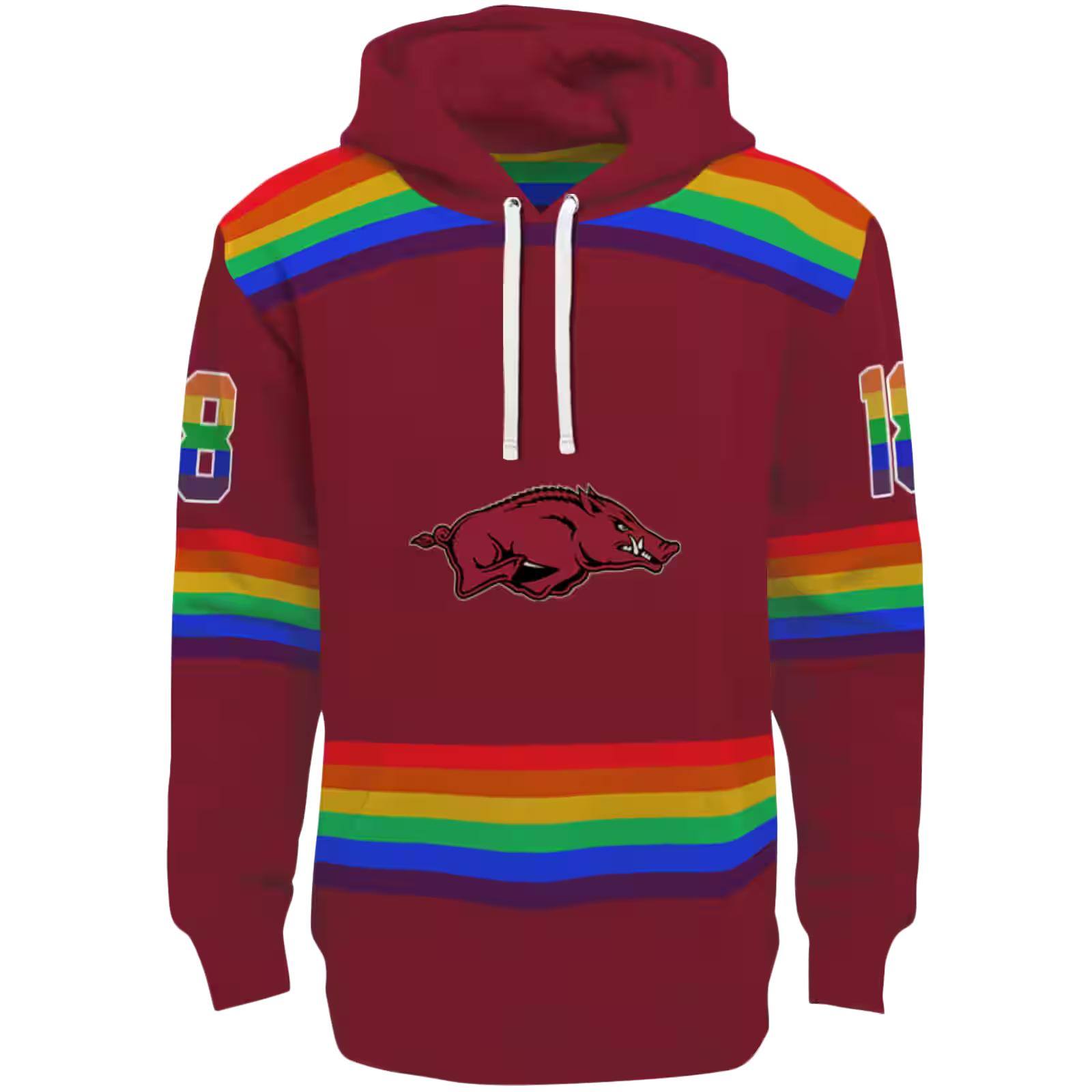 Personalized Arkansas Razorbacks Rainbow Stripes Red Hoodie