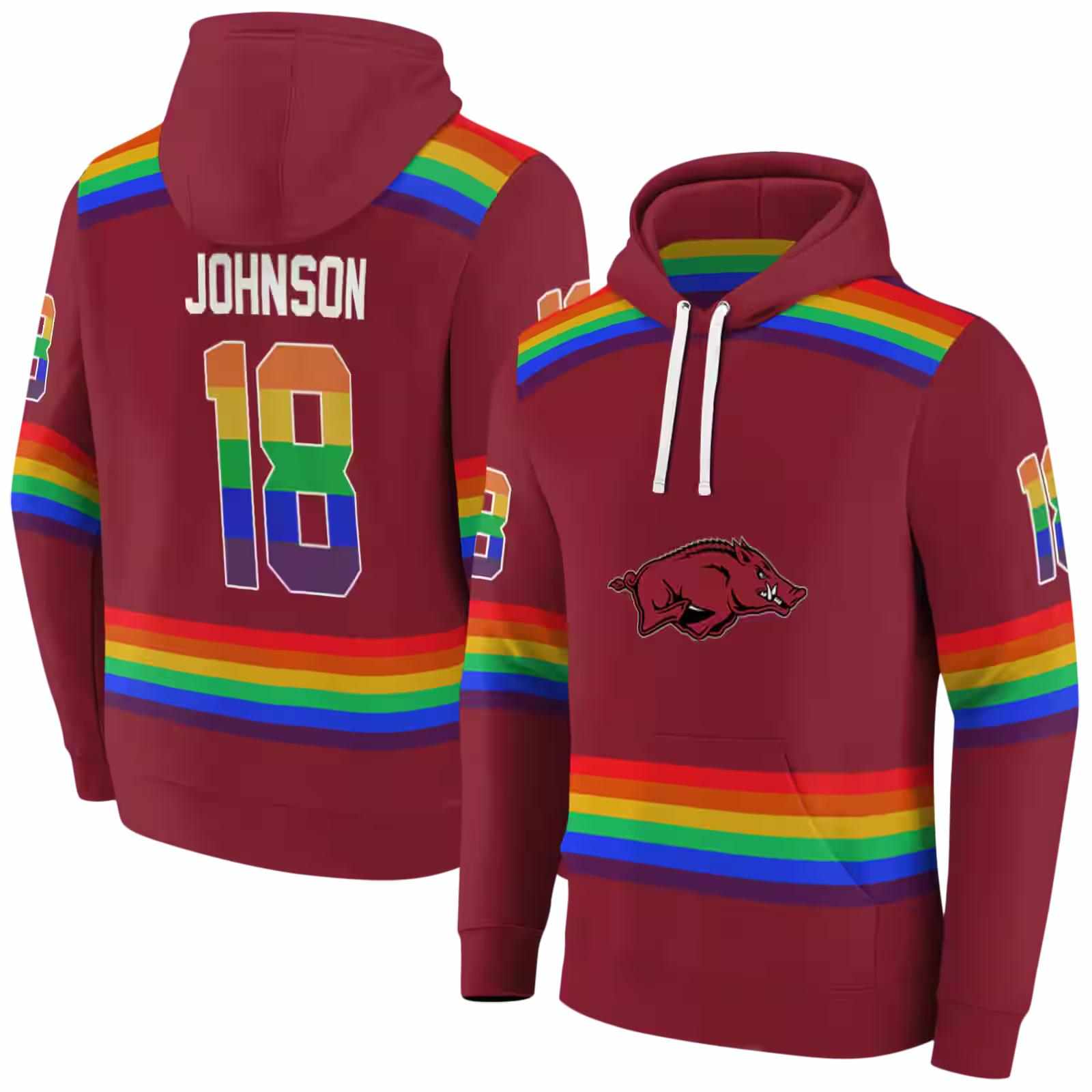 personalized arkansas razorbacks rainbow stripes red hoodie fashion forward