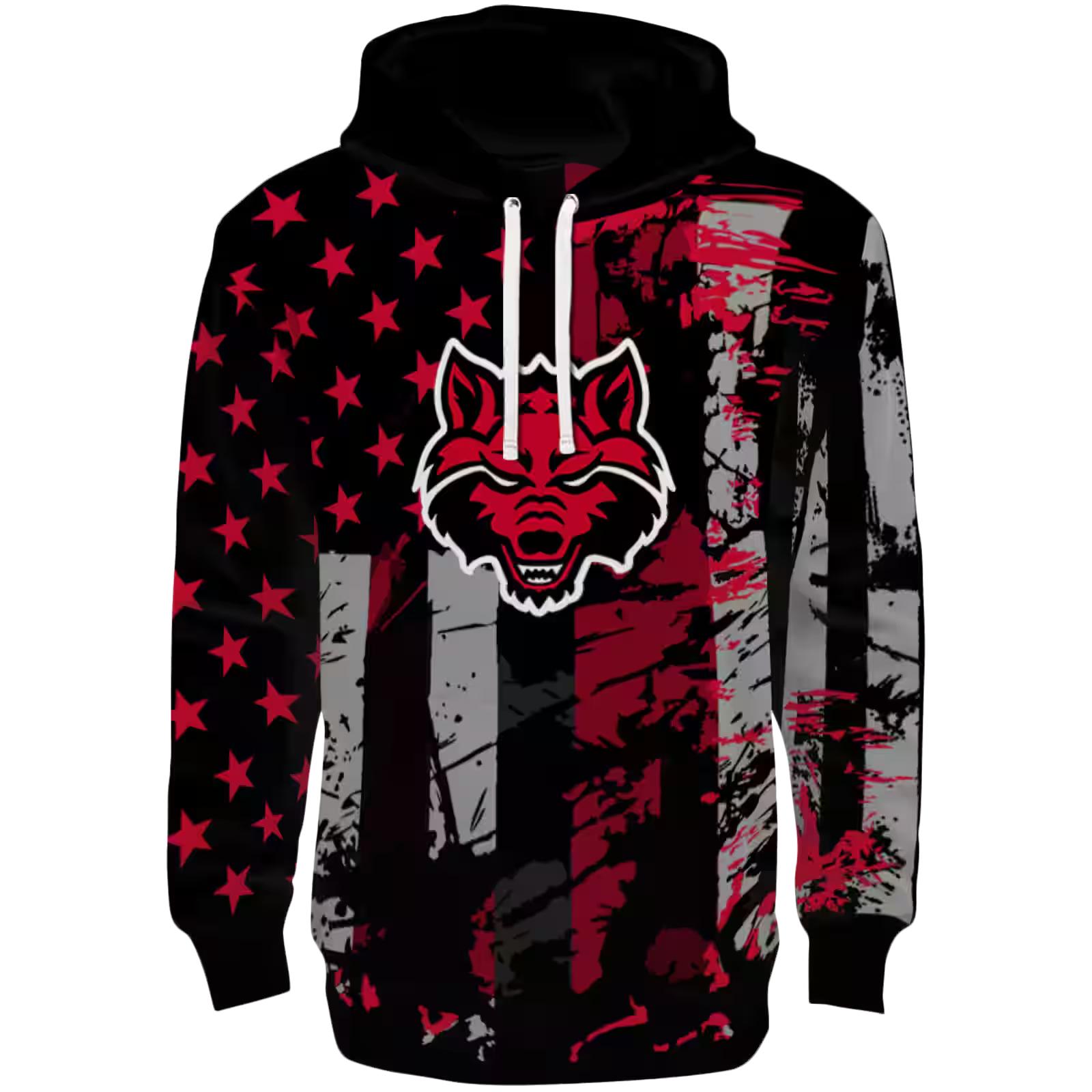 Personalized Arkansas State Red Wolves Distressed Flag Scarlet Black Hoodie