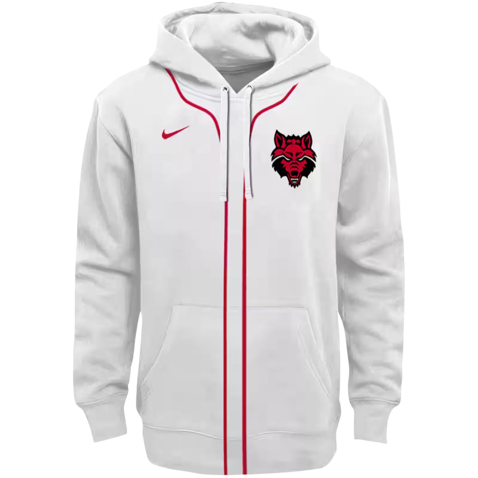 Personalized Arkansas State Red Wolves Sporty Stripe White Hoodie