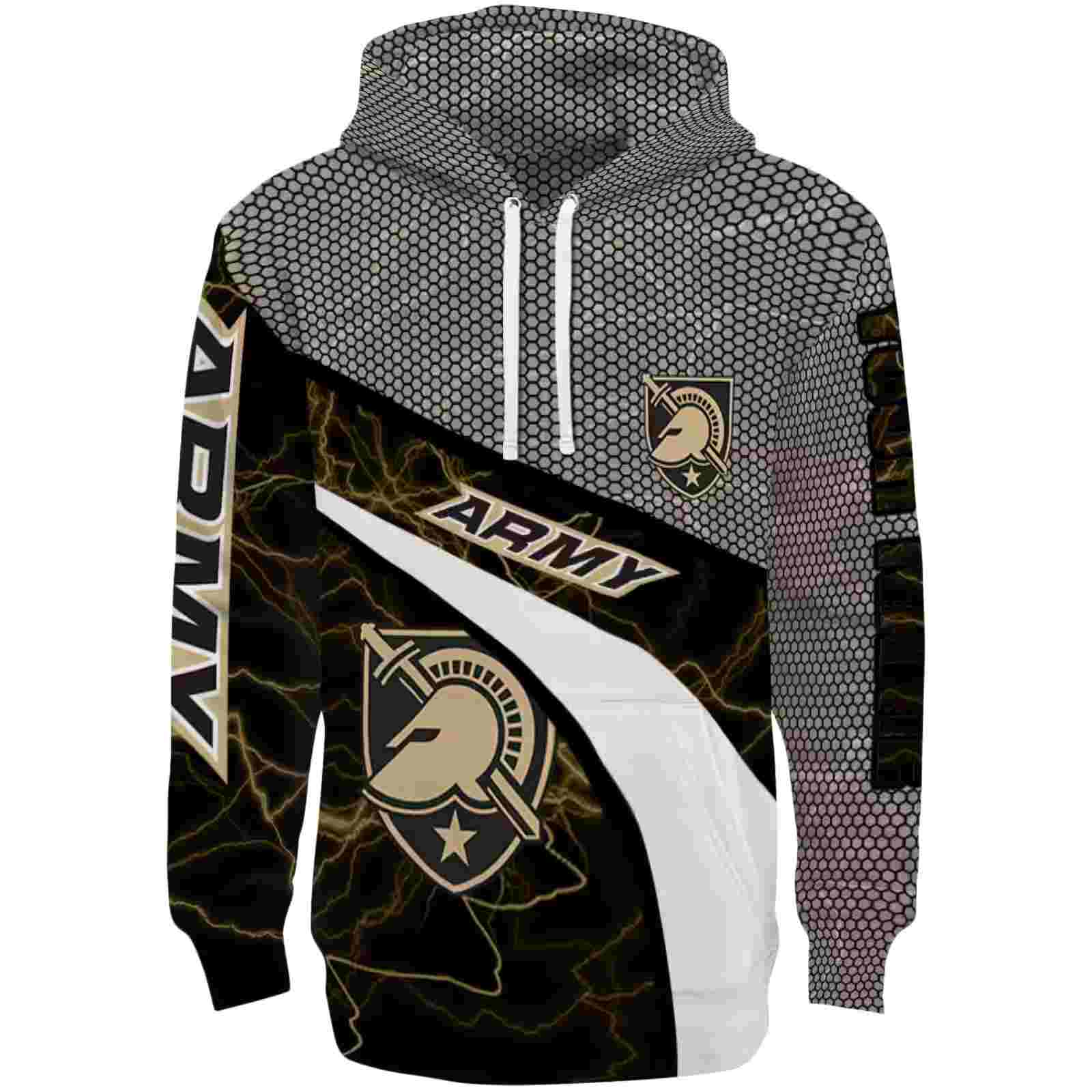 Personalized Army Black Knights Hexagonal Mesh Gold Black Gray Hoodie