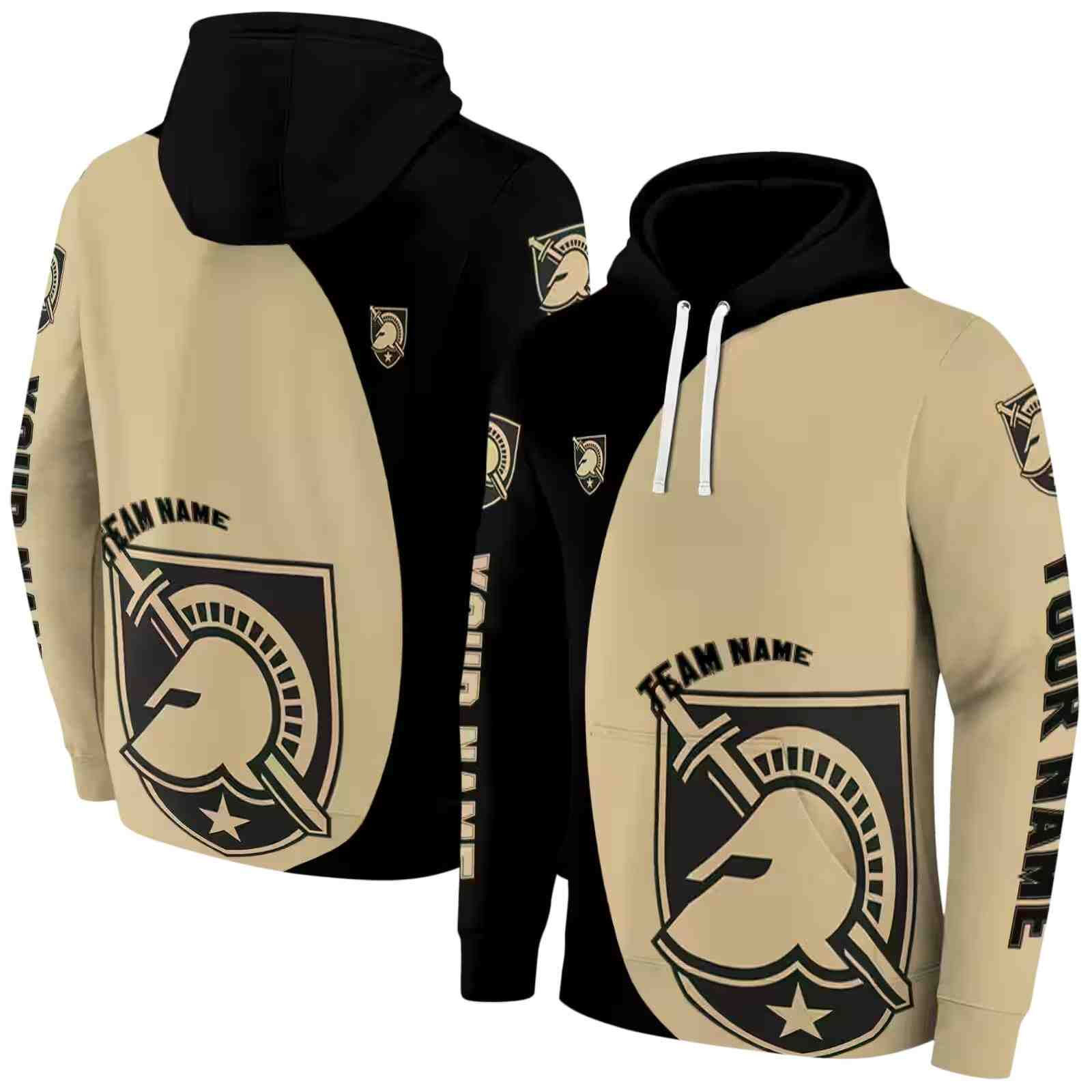 personalized army black knights minimalist design gold black hoodie fashion forward