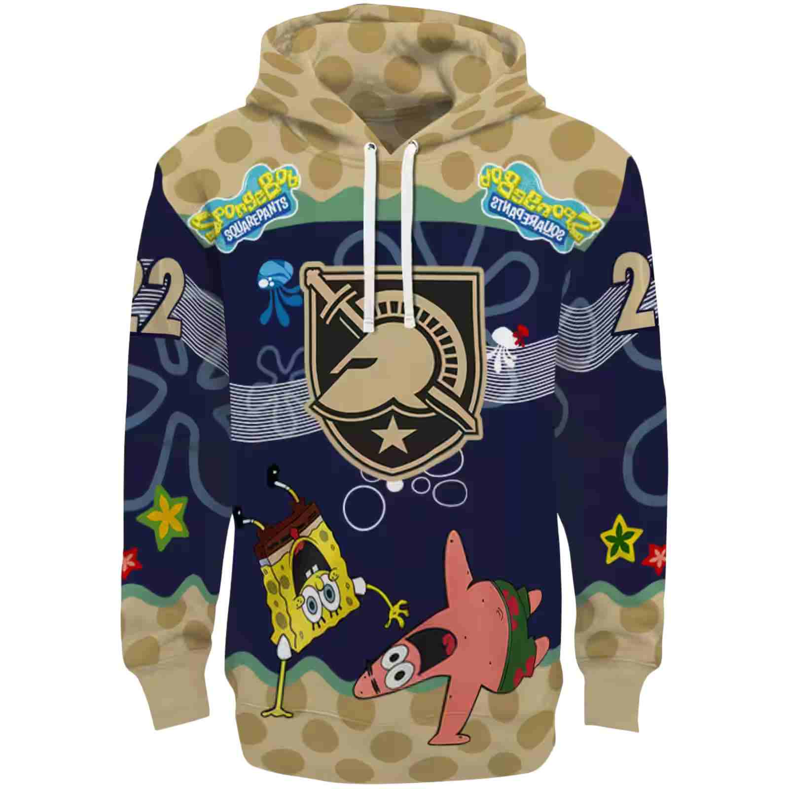 Personalized Army Black Knights Spongebob Patrick Star Gold Navy Hoodie