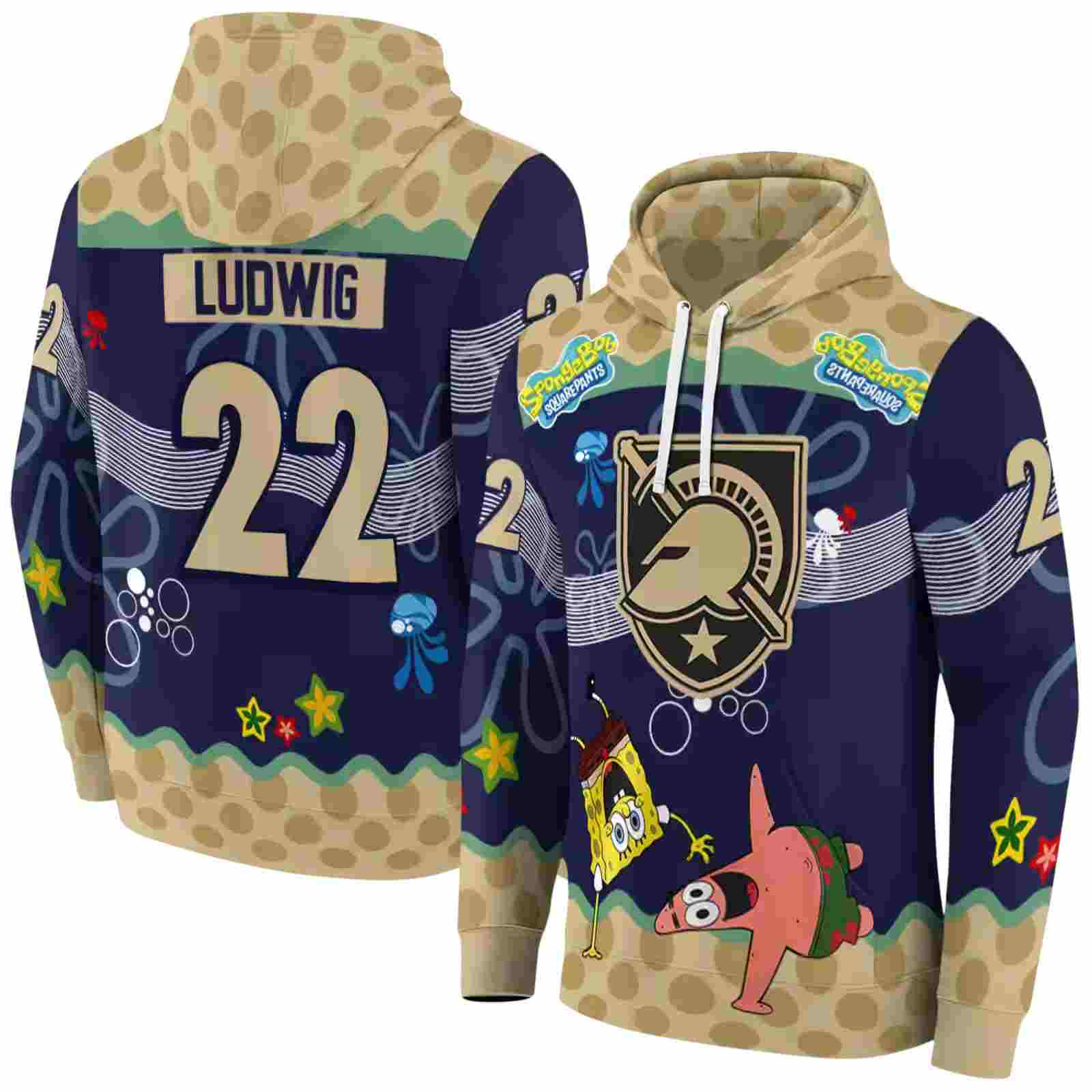 personalized army black knights spongebob patrick star gold navy hoodie fashion forward
