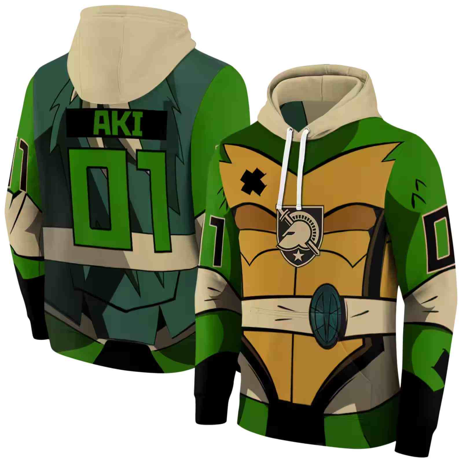 personalized army black knights superhero armor gold green hoodie fashion forward