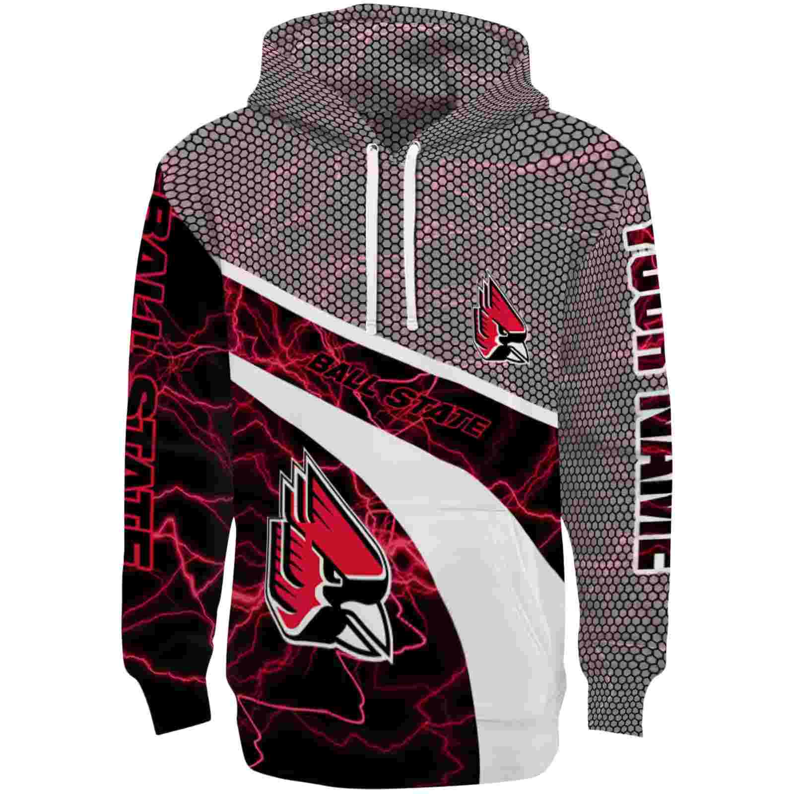 Personalized Ball State Cardinals Hexagonal Mesh Red Black Gray Hoodie