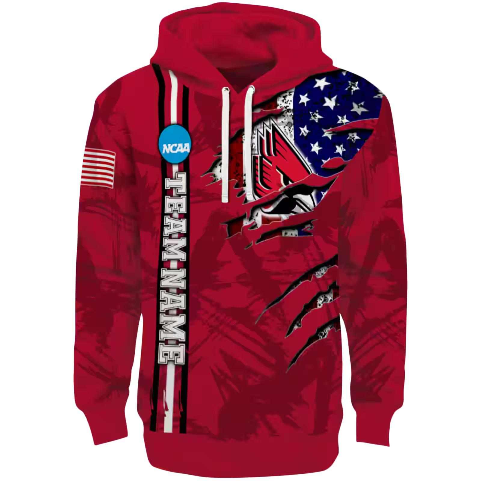 Personalized Ball State Cardinals Ripped Flag Red Hoodie