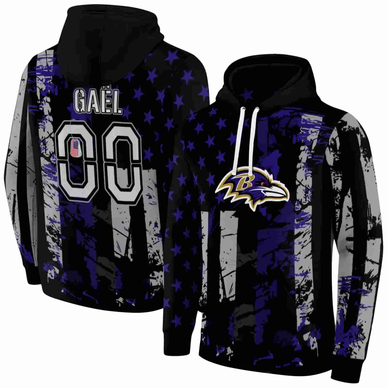 personalized baltimore ravens distressed flag purple black hoodie fashion forward
