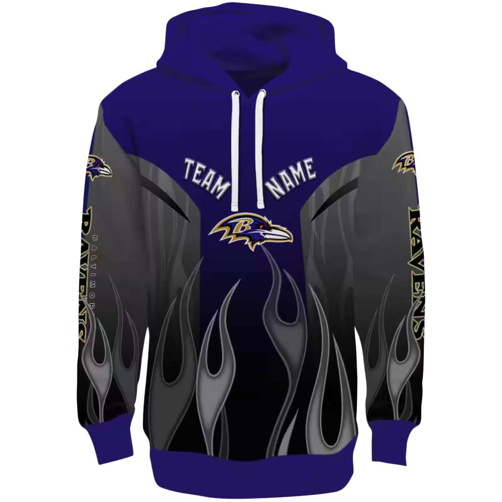 Personalized Baltimore Ravens Flame Design Purple Hoodie