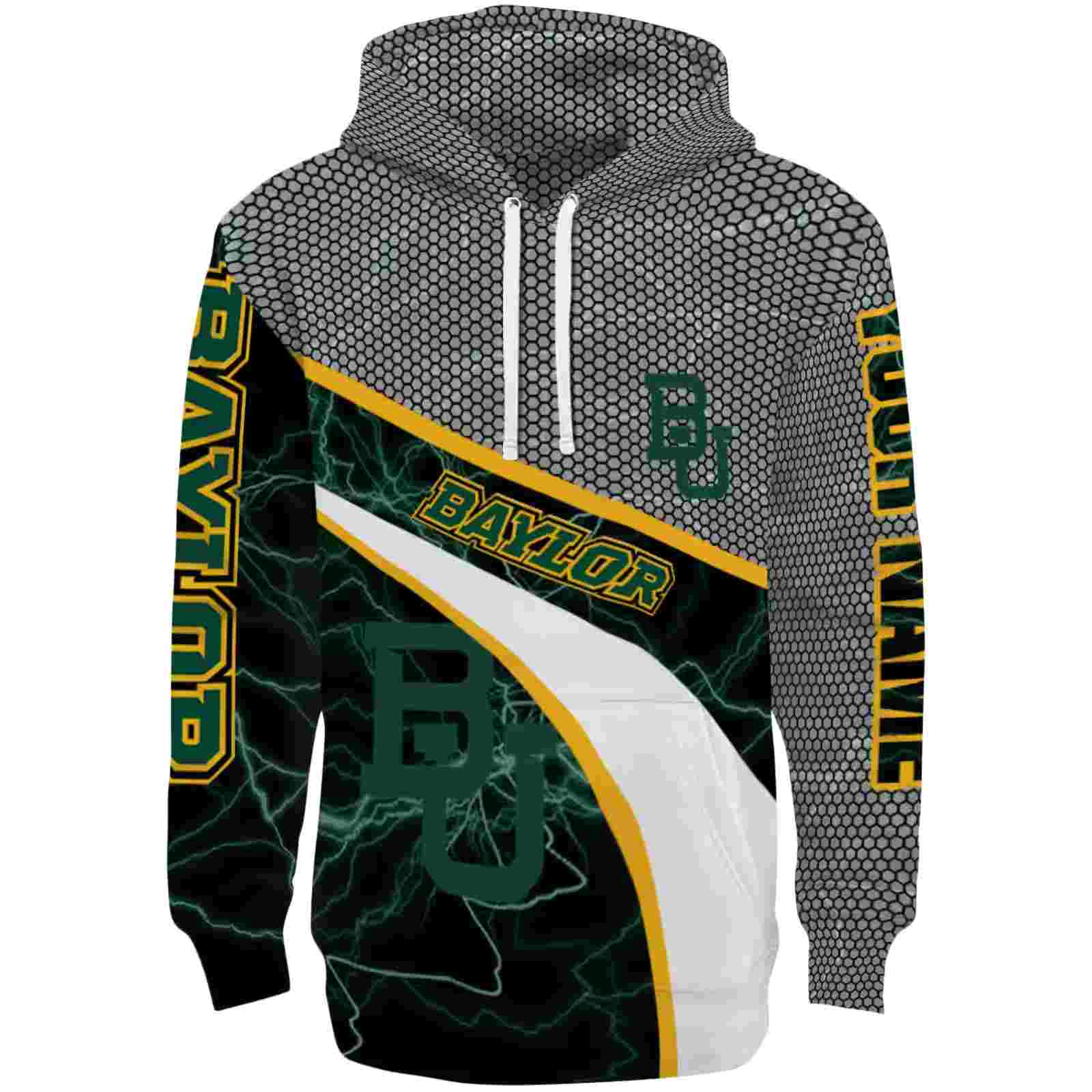 Personalized Baylor Bears Hexagonal Mesh Green Black Gray Hoodie