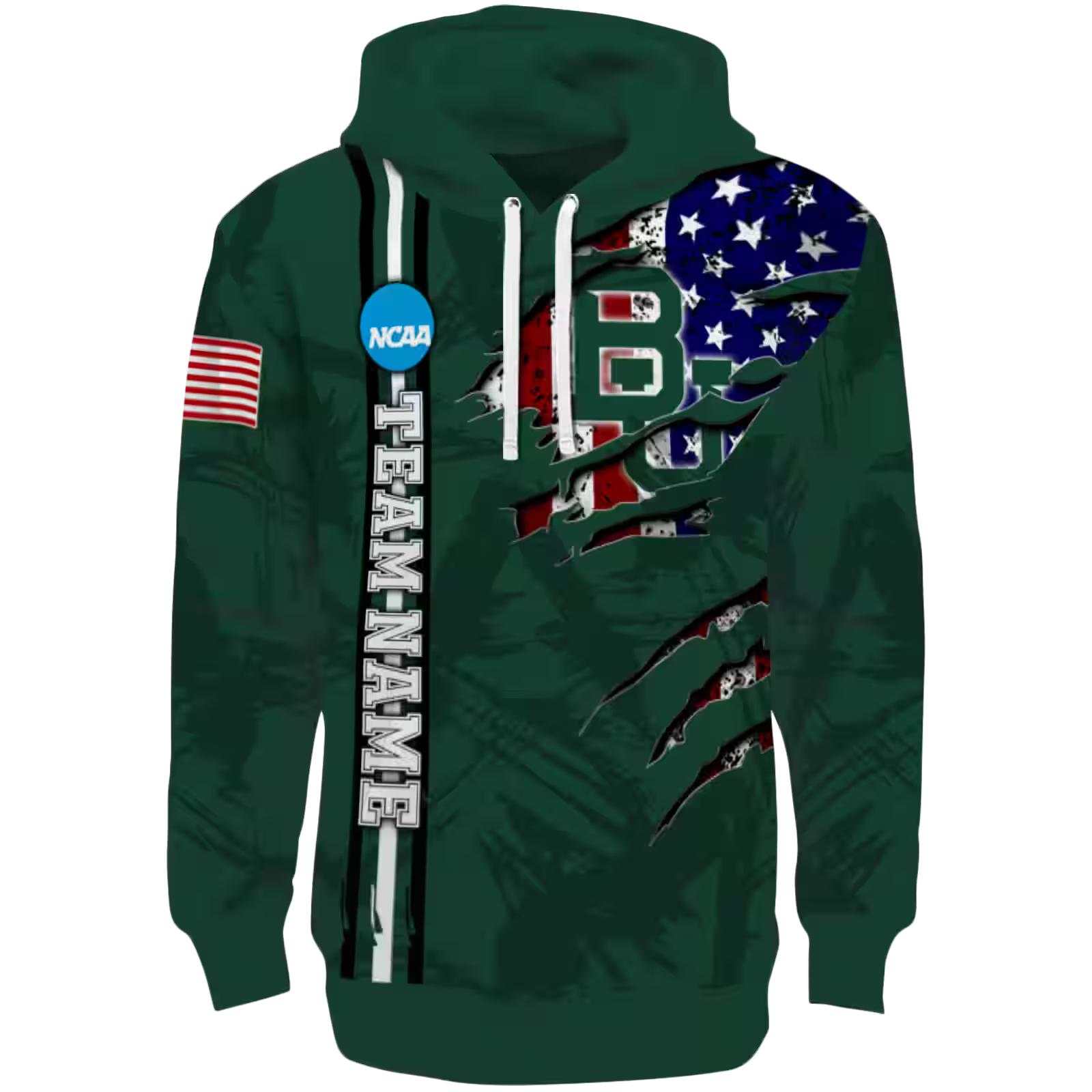 Personalized Baylor Bears Ripped Flag Green Hoodie