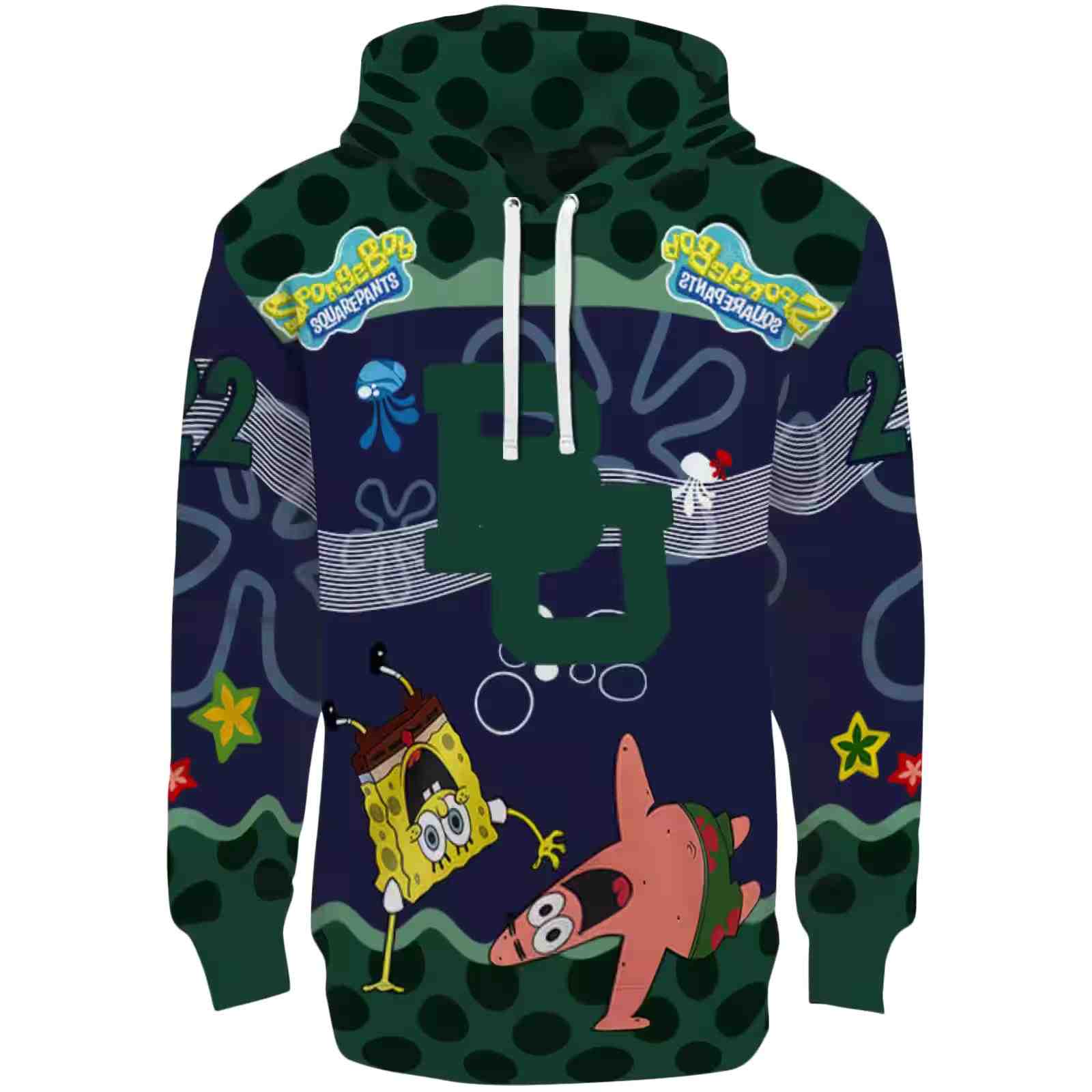 Personalized Baylor Bears Spongebob Patrick Star Green Navy Hoodie