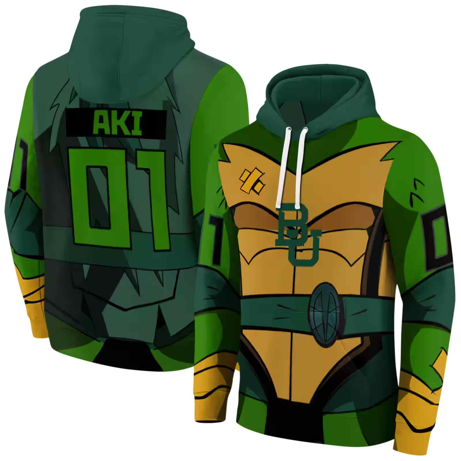 personalized baylor bears superhero armor green hoodie fashion forward