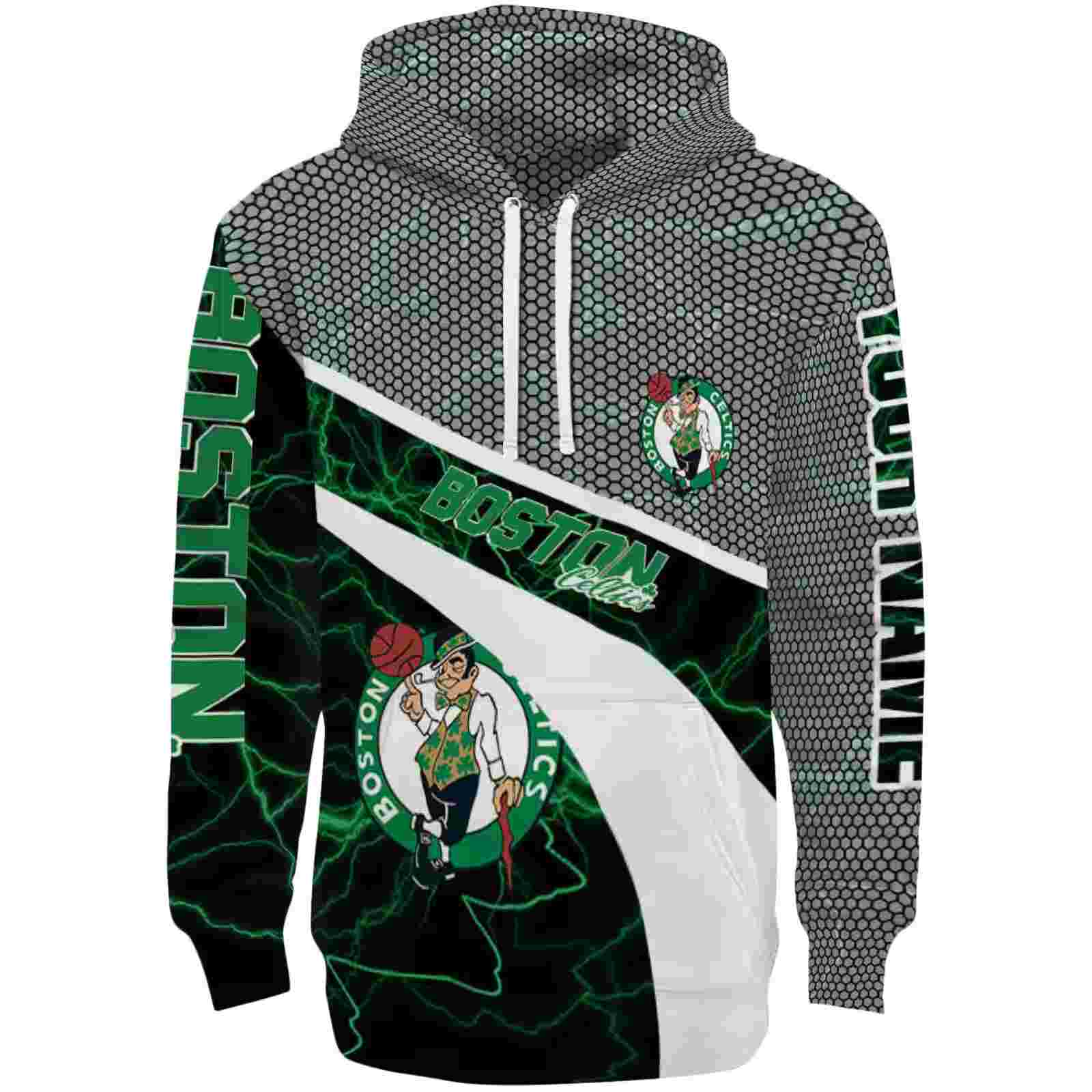 Personalized Boston Celtics Hexagonal Mesh Green Black Gray Hoodie