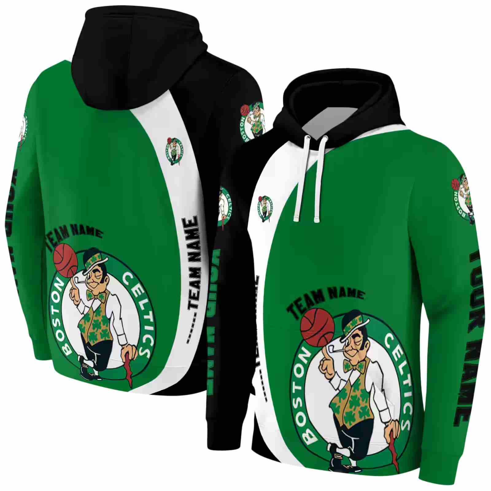 personalized boston celtics minimalist design green black hoodie fashion forward