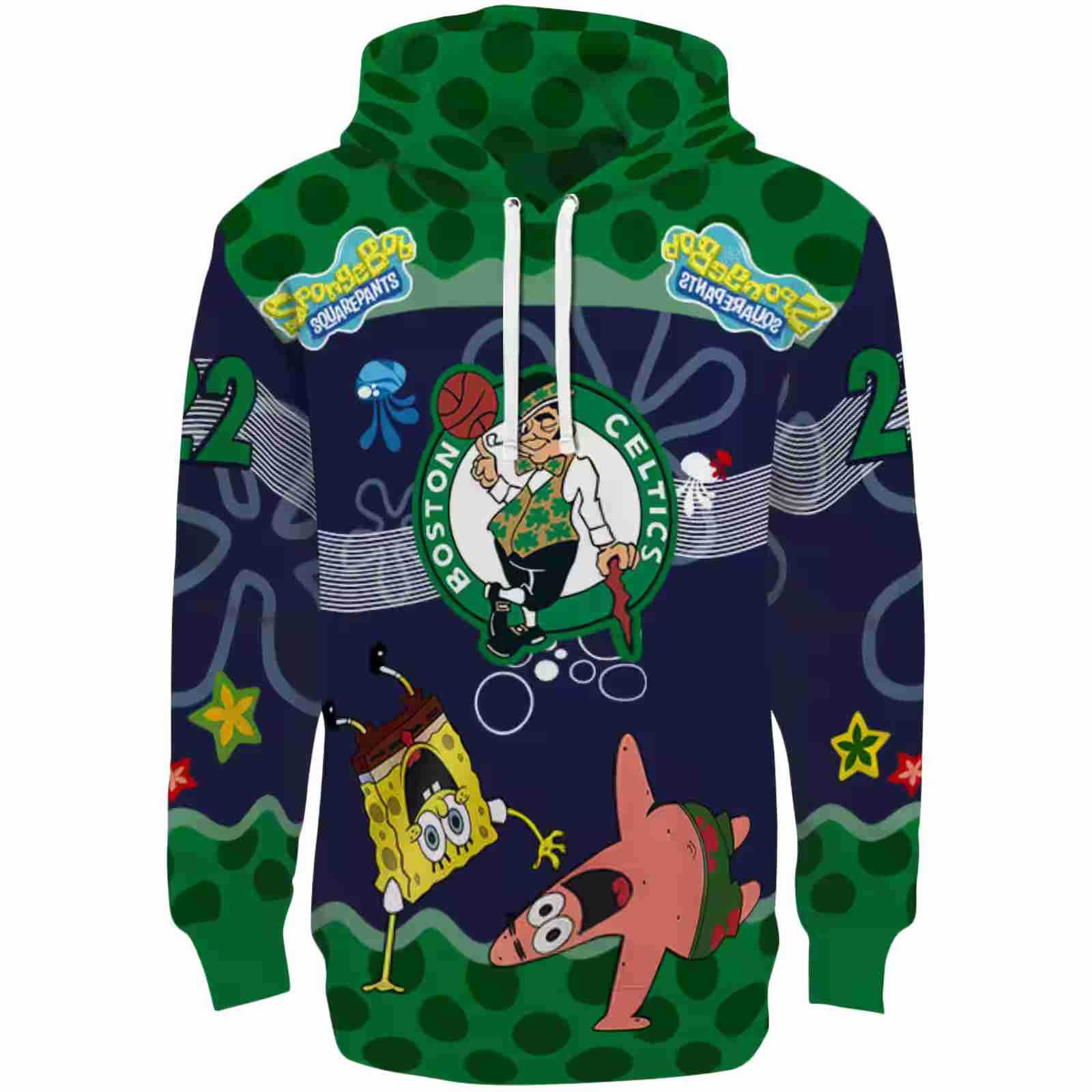 Personalized Boston Celtics Spongebob Patrick Star Green Navy Hoodie