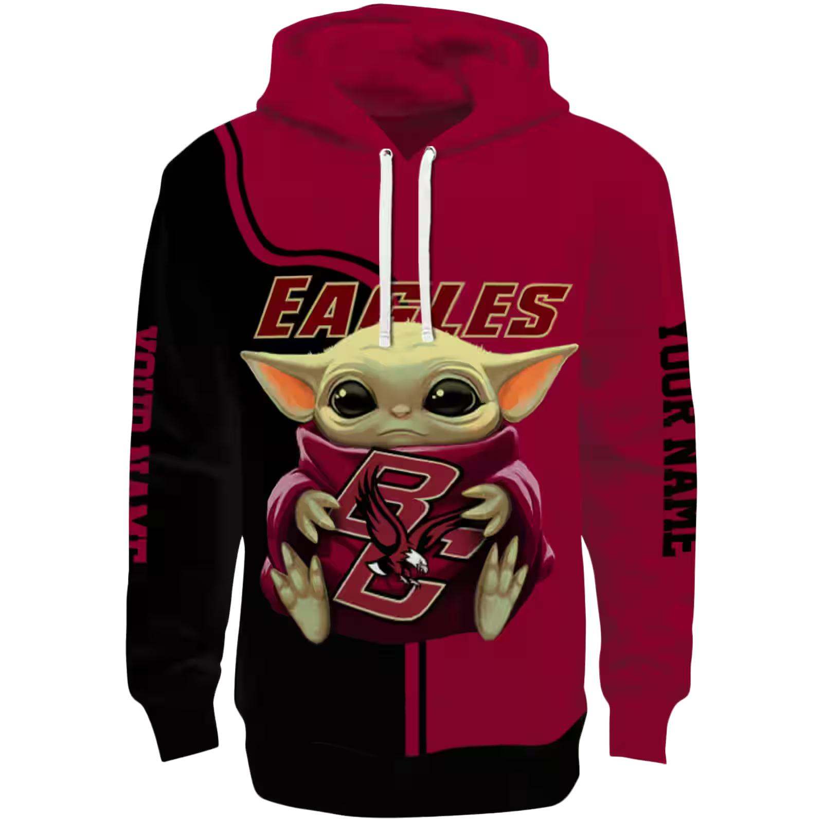 Personalized Boston College Eagles Baby Yoda Maroon Black Hoodie