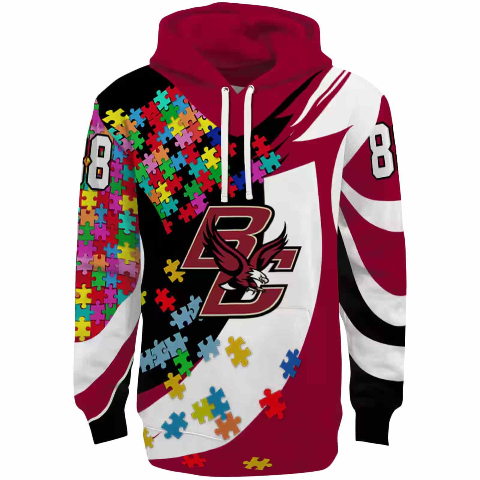 Personalized Boston College Eagles Puzzle Pieces Maroon Hoodie