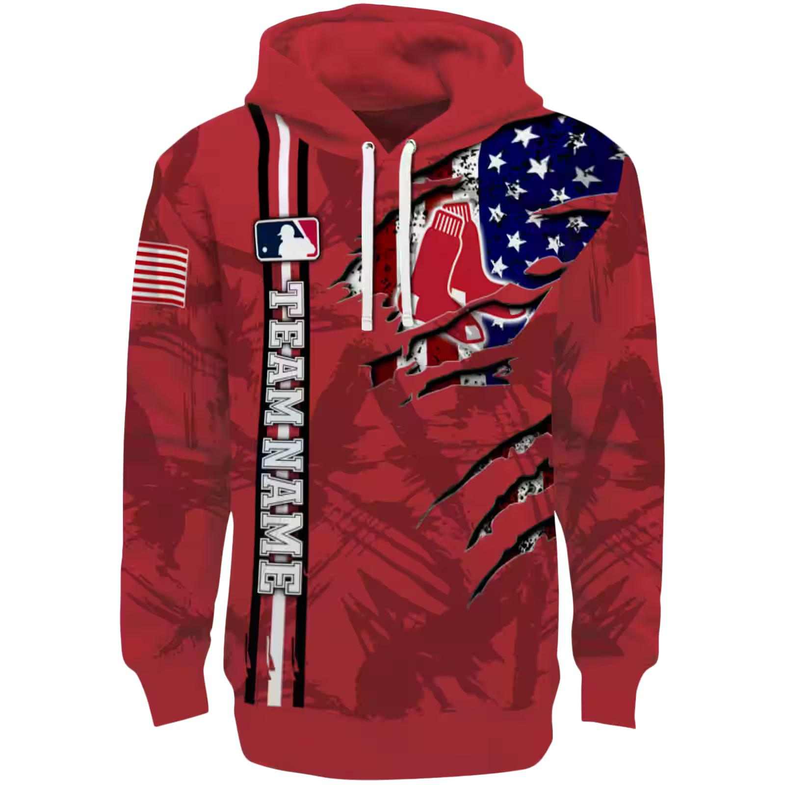 Personalized Boston Red Sox Ripped Flag Red Hoodie