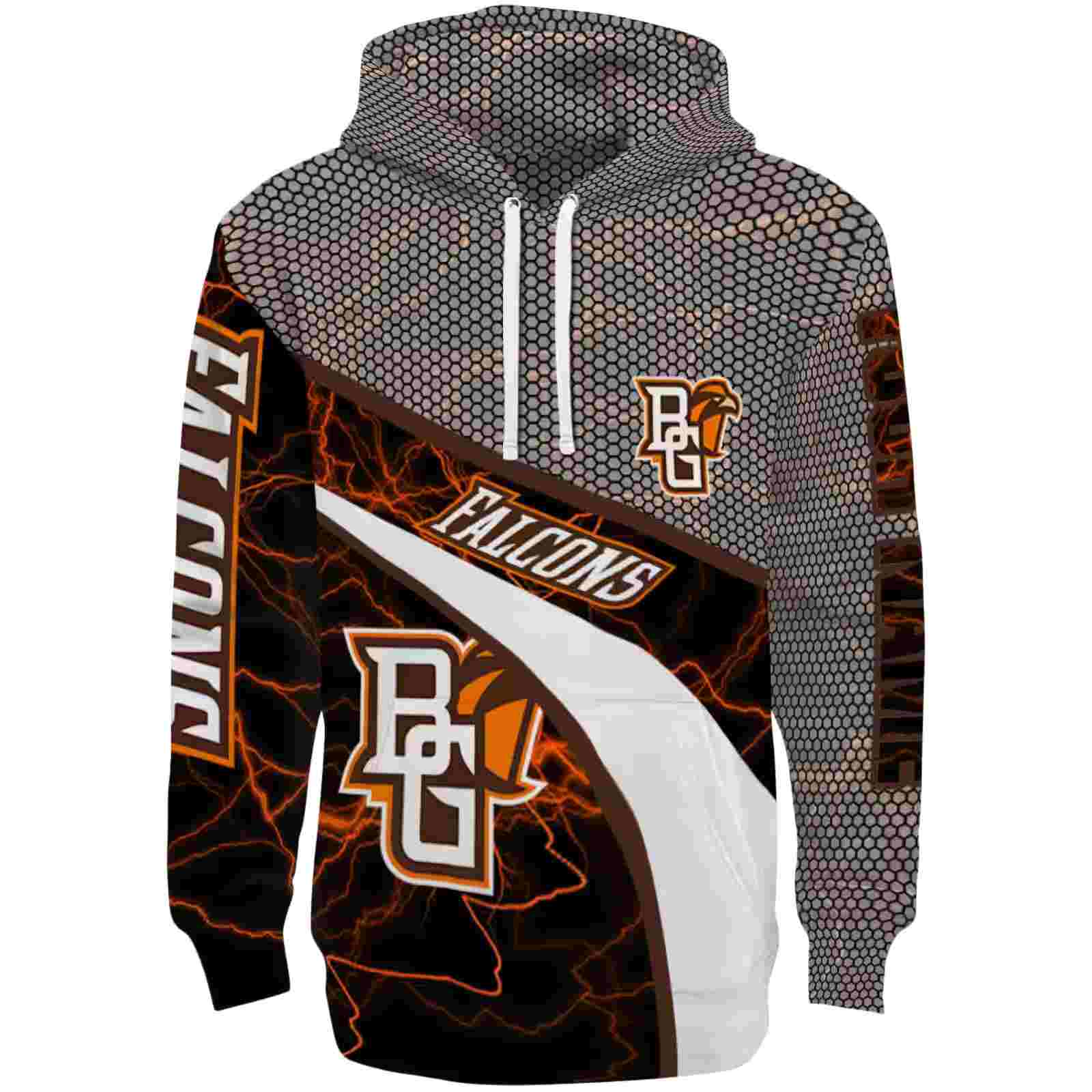 Personalized Bowling Green Falcons Hexagonal Mesh Orange Black Gray Hoodie