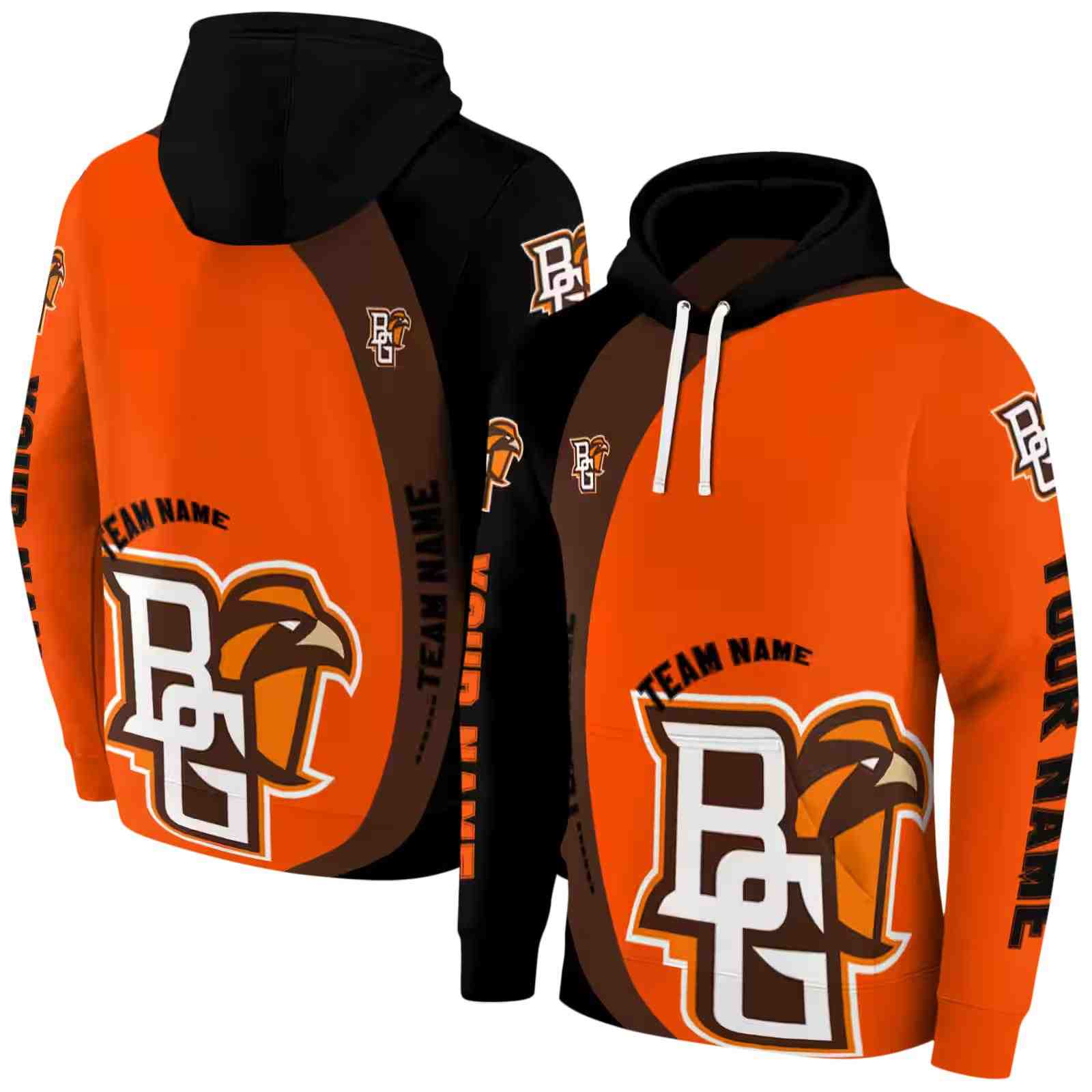personalized bowling green falcons minimalist design orange black hoodie fashion forward
