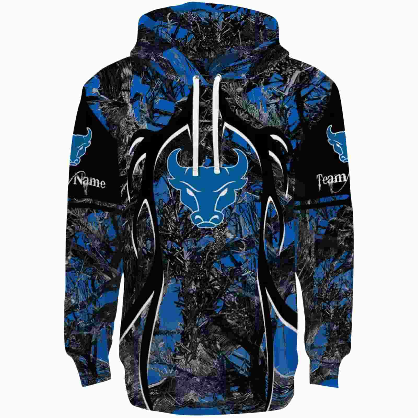 Personalized Buffalo Bulls Hunting Theme Royal Blue Black Hoodie