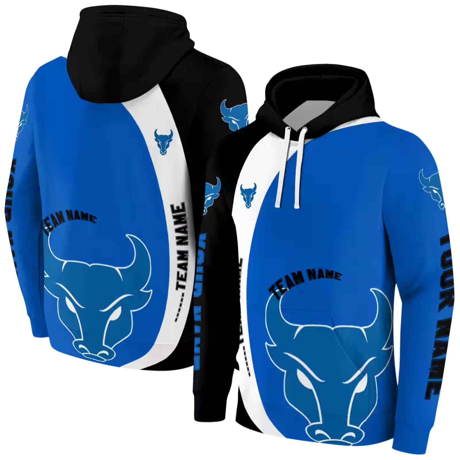 personalized buffalo bulls minimalist design royal blue black hoodie fashion forward