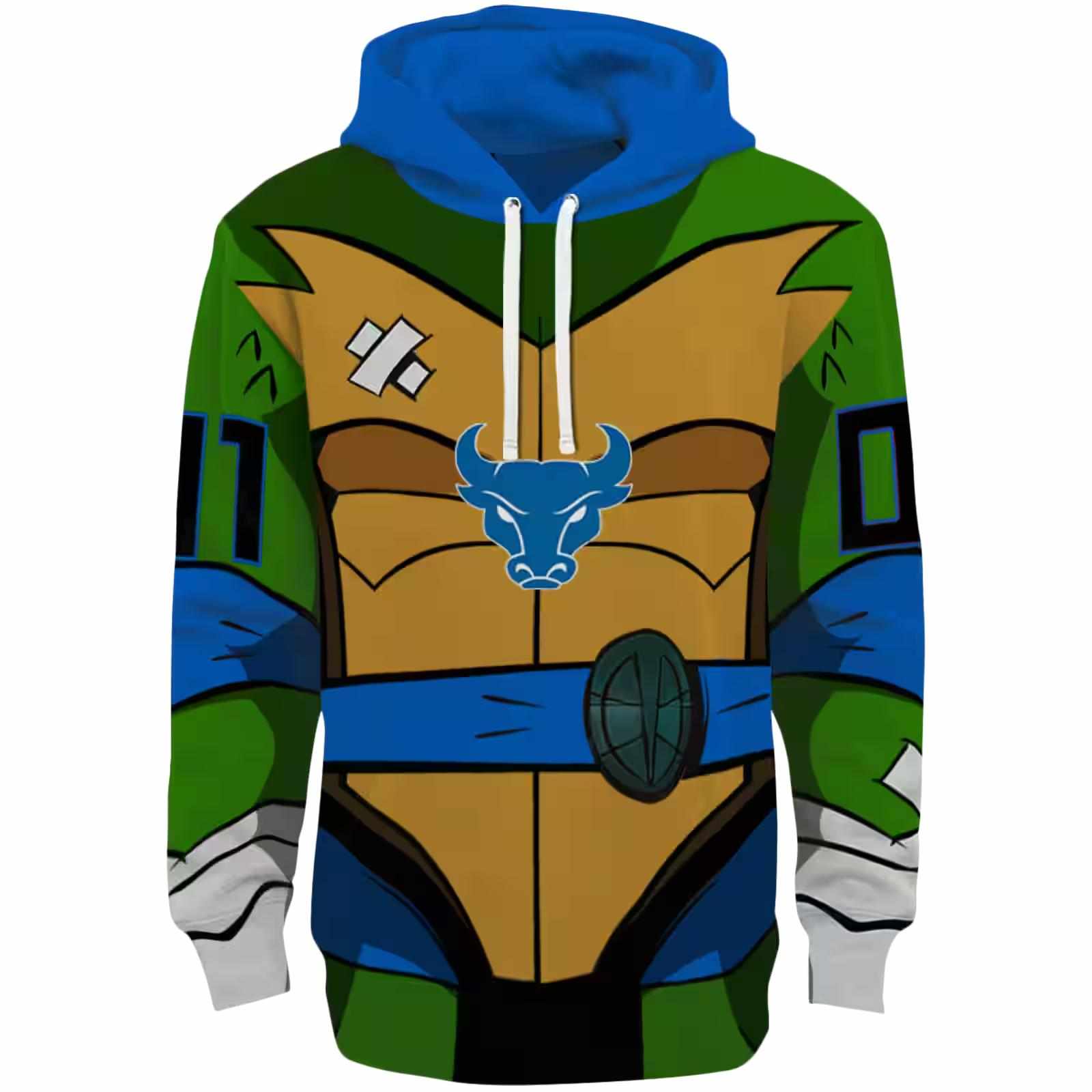 Personalized Buffalo Bulls Superhero Armor Royal Blue Green Hoodie