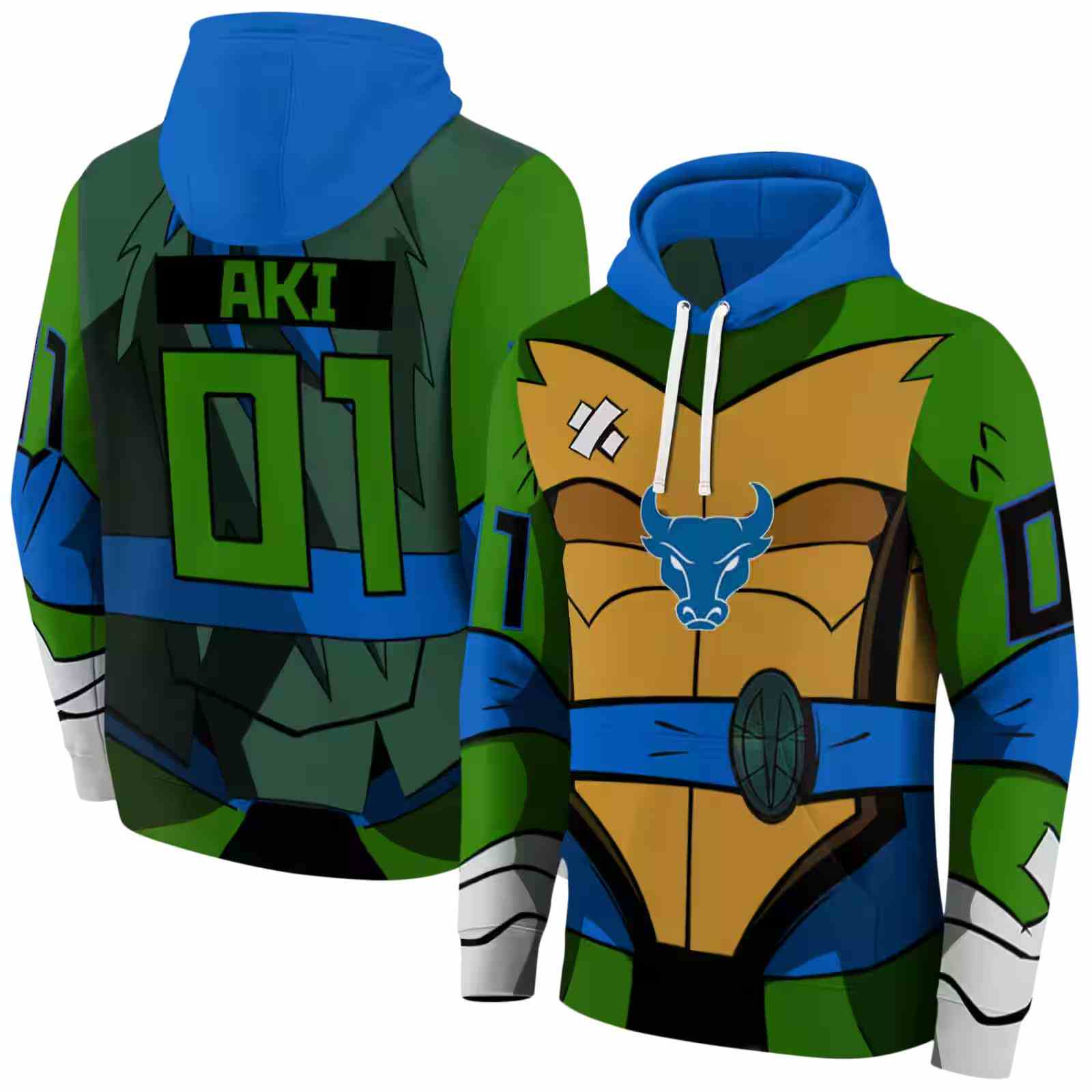 personalized buffalo bulls superhero armor royal blue green hoodie fashion forward