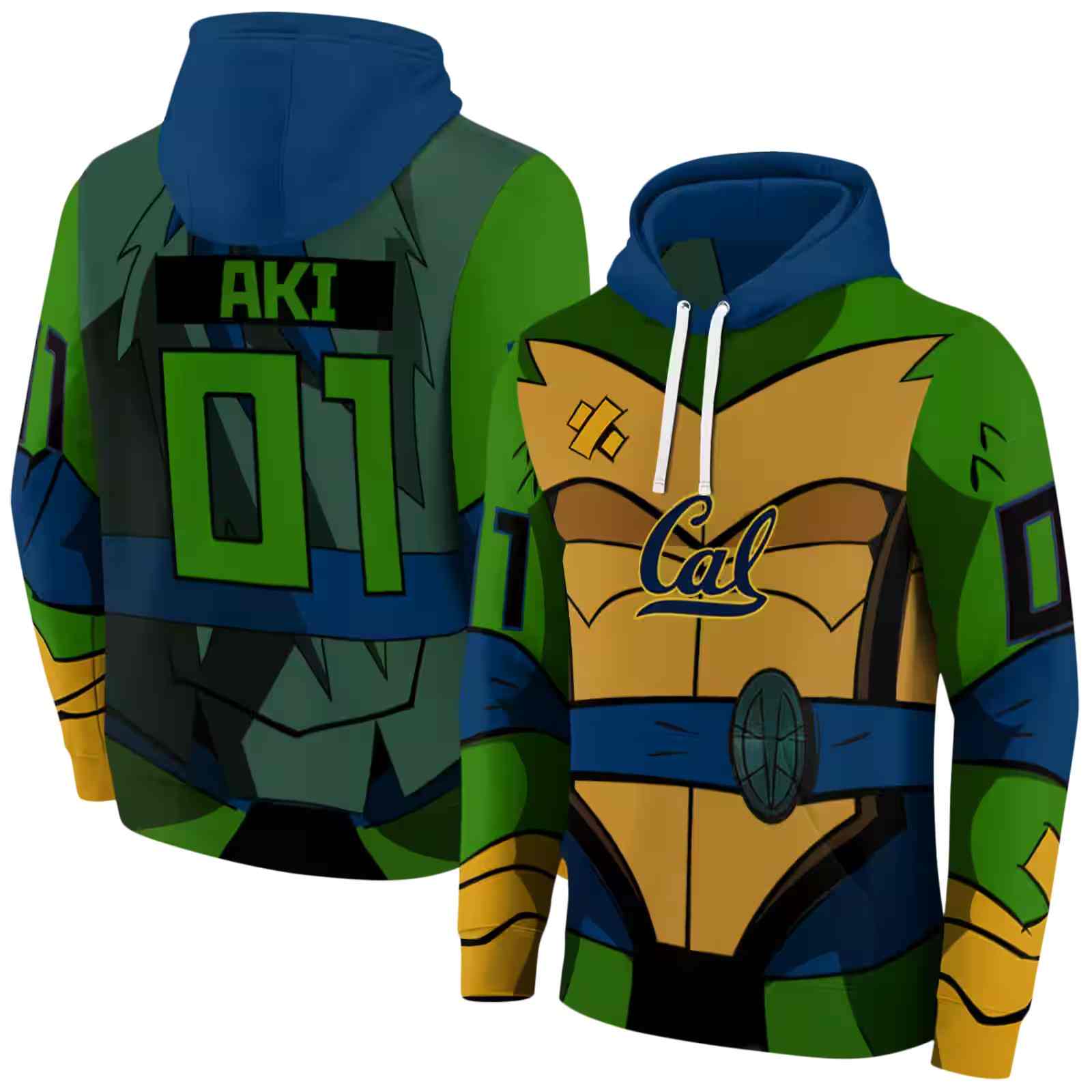 personalized california golden bears superhero armor blue green hoodie fashion forward 1