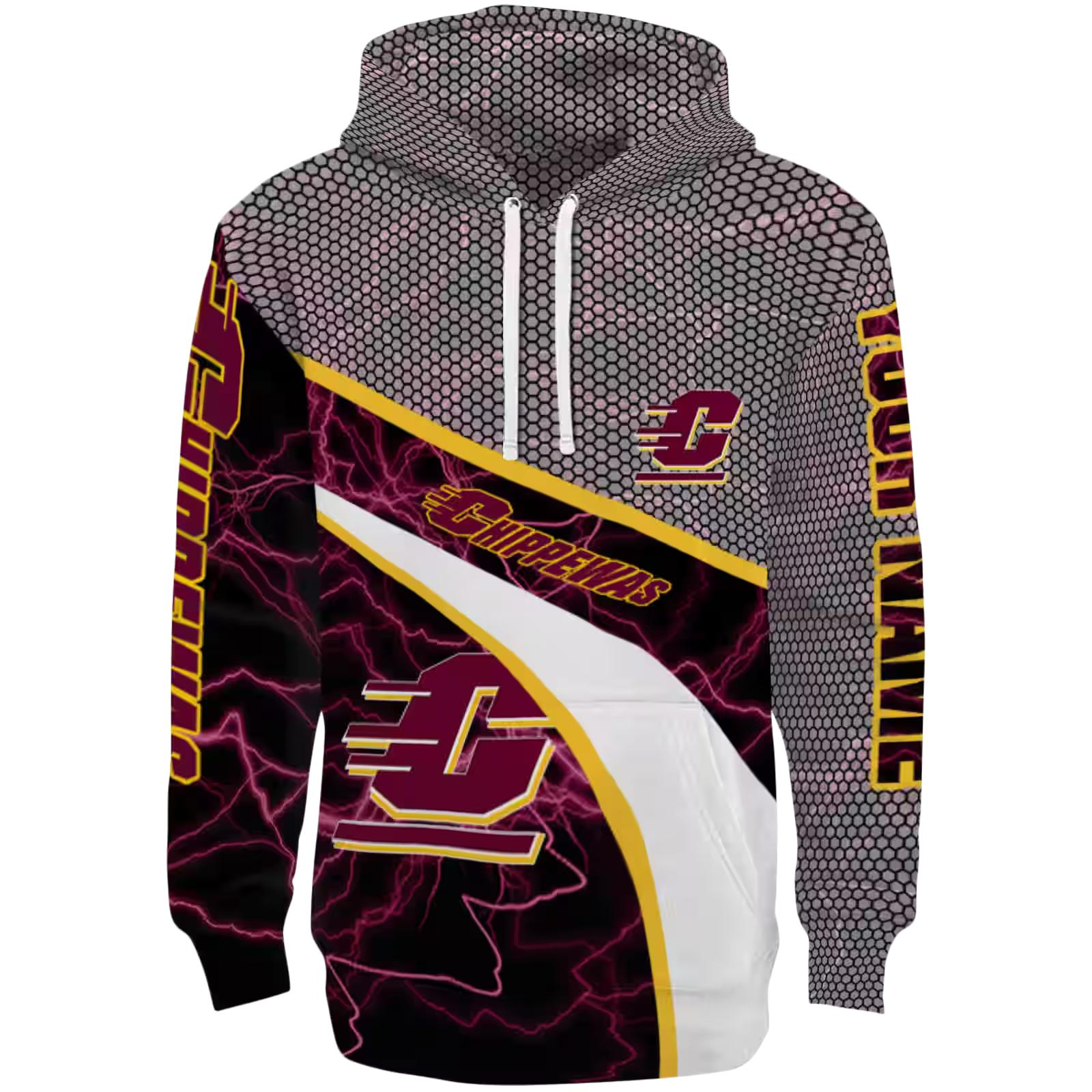 Personalized Central Michigan Chippewas Hexagonal Mesh Maroon Black Gray Hoodie