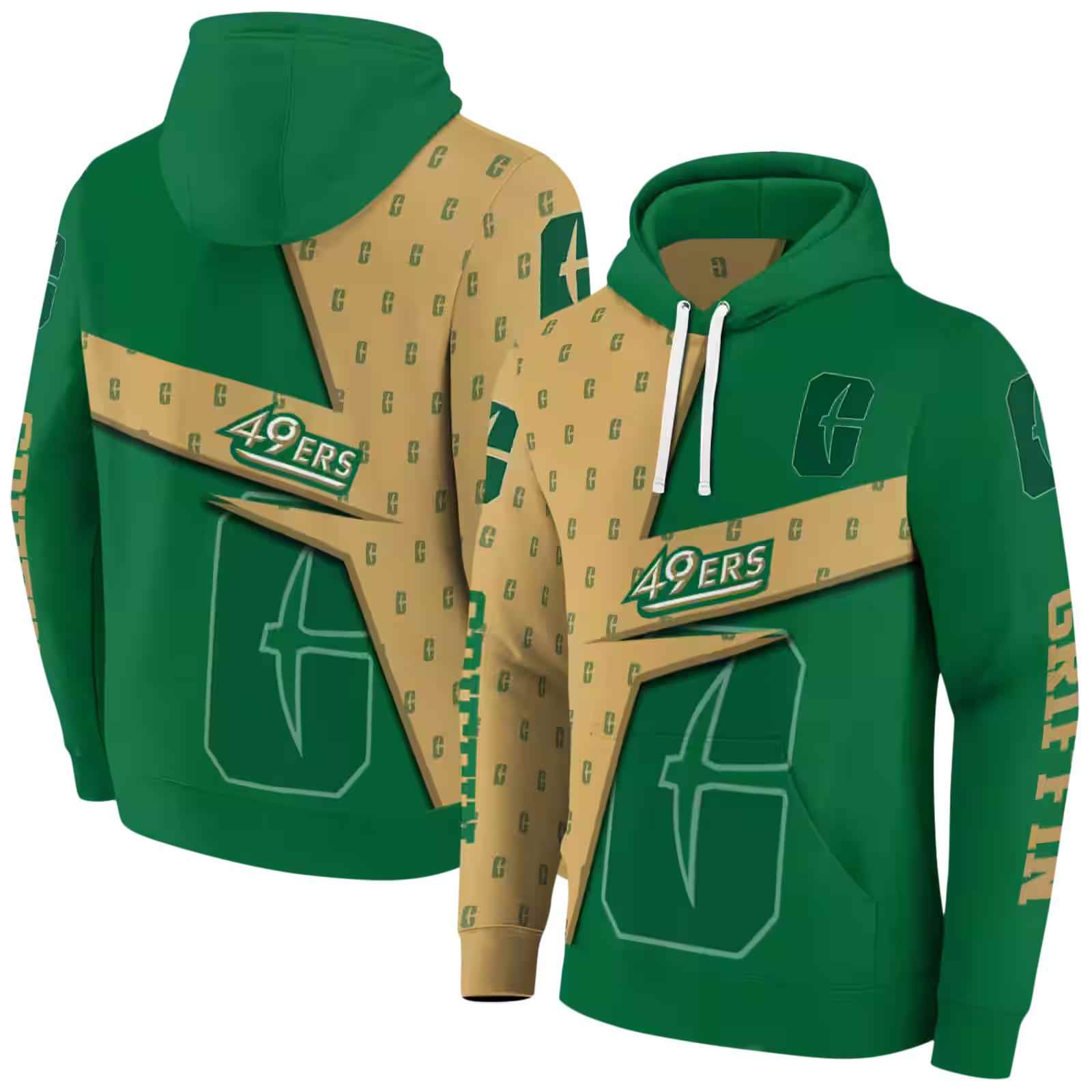 personalized charlotte 49ers abstract shape green hoodie fashion forward