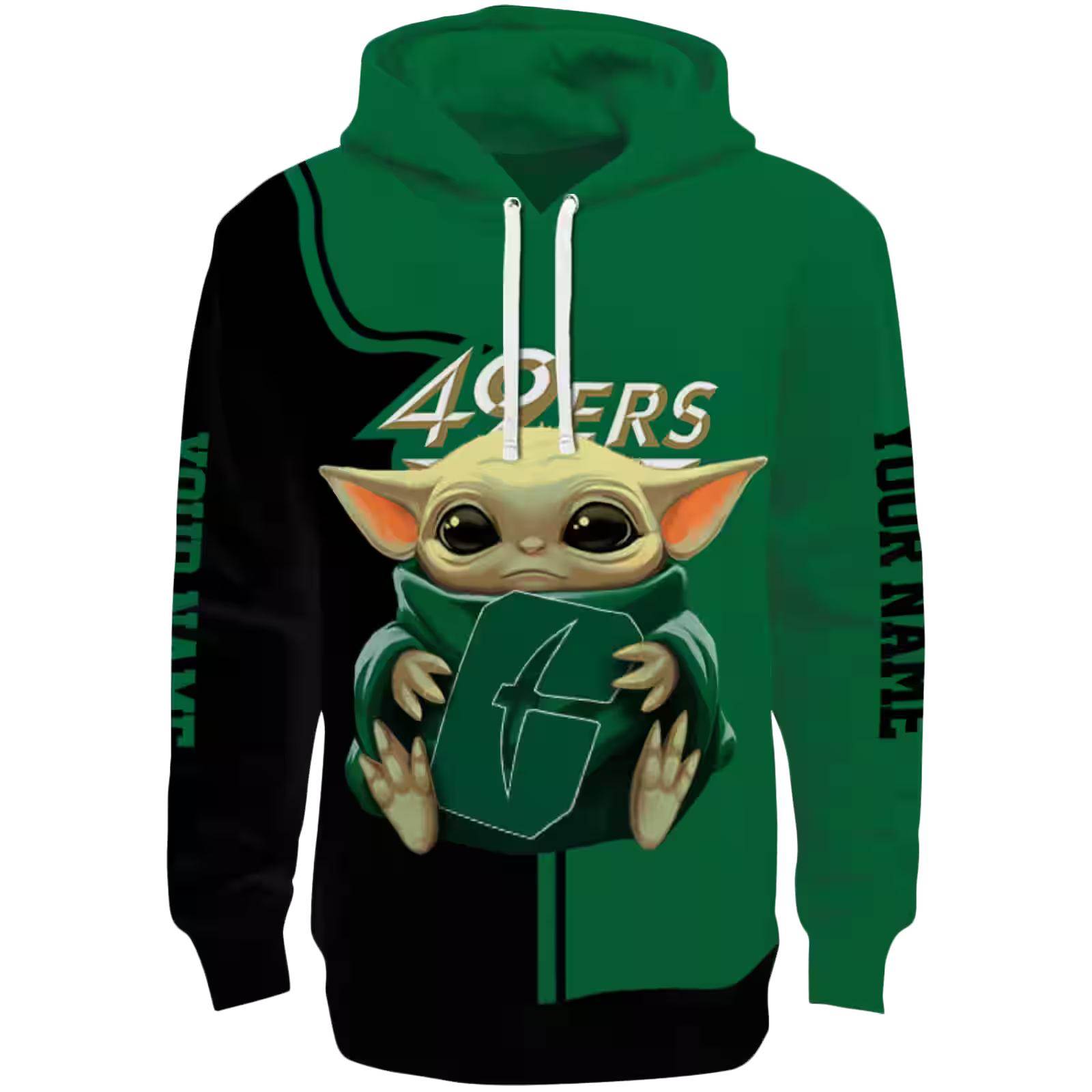 Personalized Charlotte 49ers Baby Yoda Green Black Hoodie