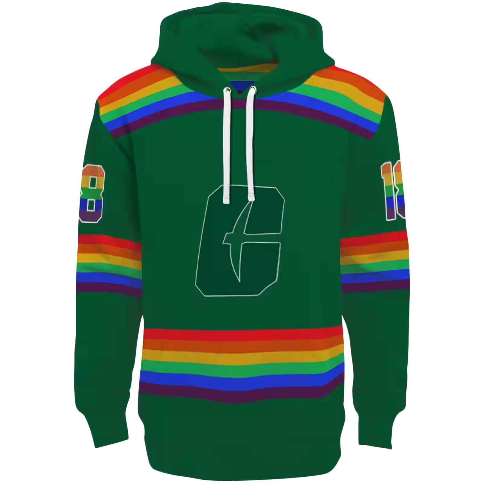 Personalized Charlotte 49ers Rainbow Stripes Green Hoodie