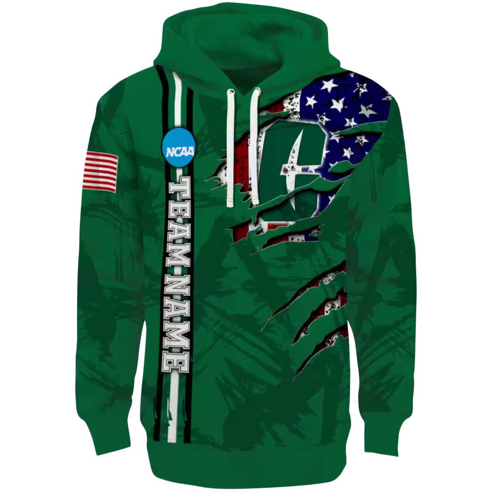 Personalized Charlotte 49ers Ripped Flag Green Hoodie