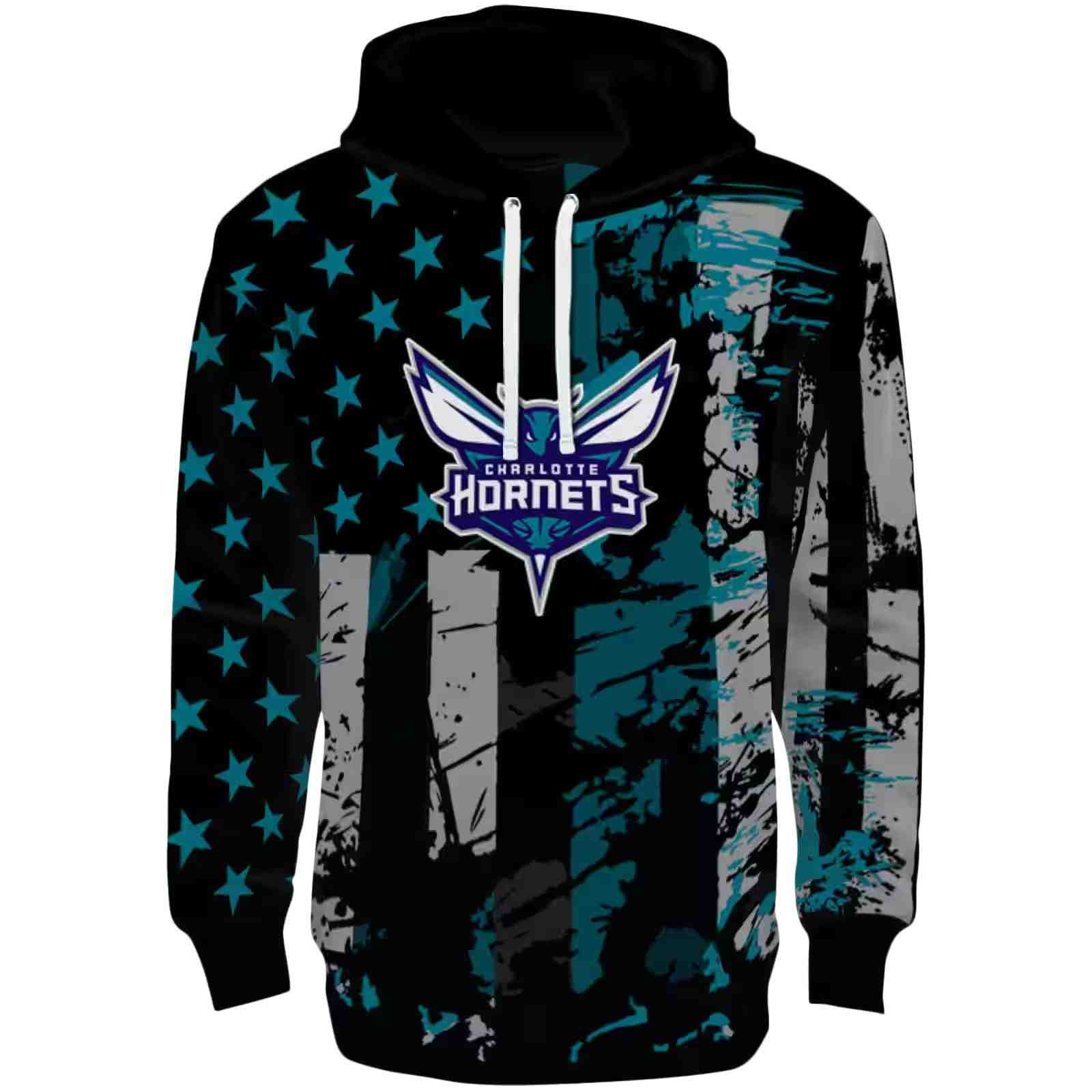 Personalized Charlotte Hornets Distressed Flag Teal Black Hoodie