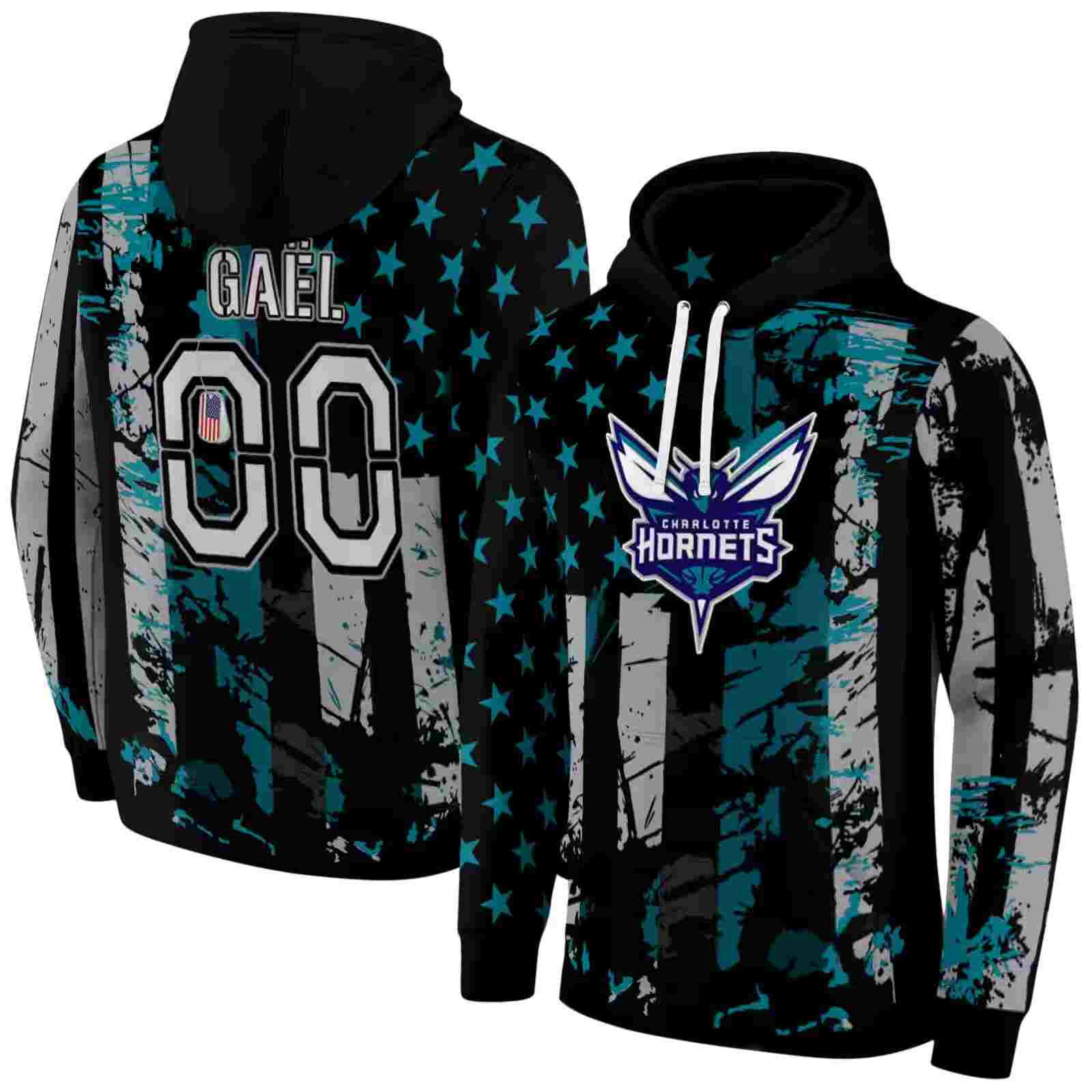 personalized charlotte hornets distressed flag teal black hoodie fashion forward